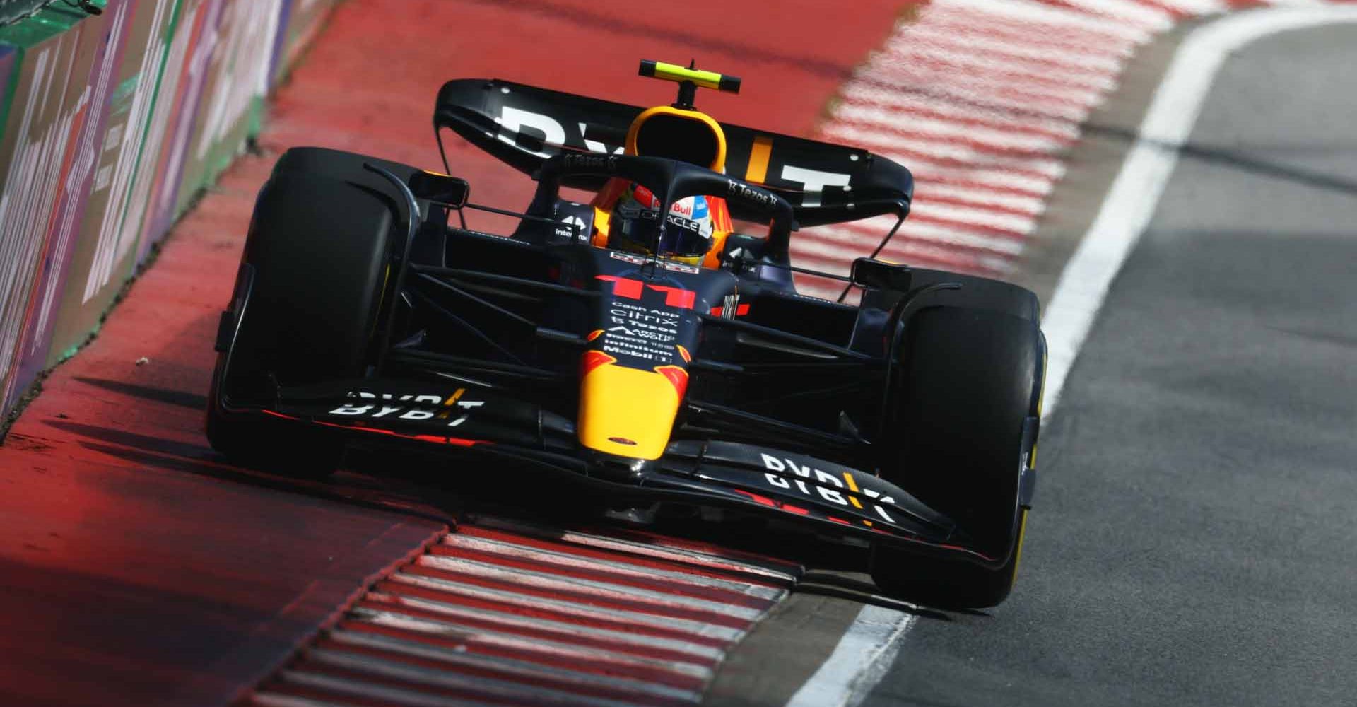 MONTREAL, QUEBEC - JUNE 17: Sergio Perez of Mexico driving the (11) Oracle Red Bull Racing RB18 on track during practice ahead of the F1 Grand Prix of Canada at Circuit Gilles Villeneuve on June 17, 2022 in Montreal, Quebec. (Photo by Clive Rose/Getty Images)