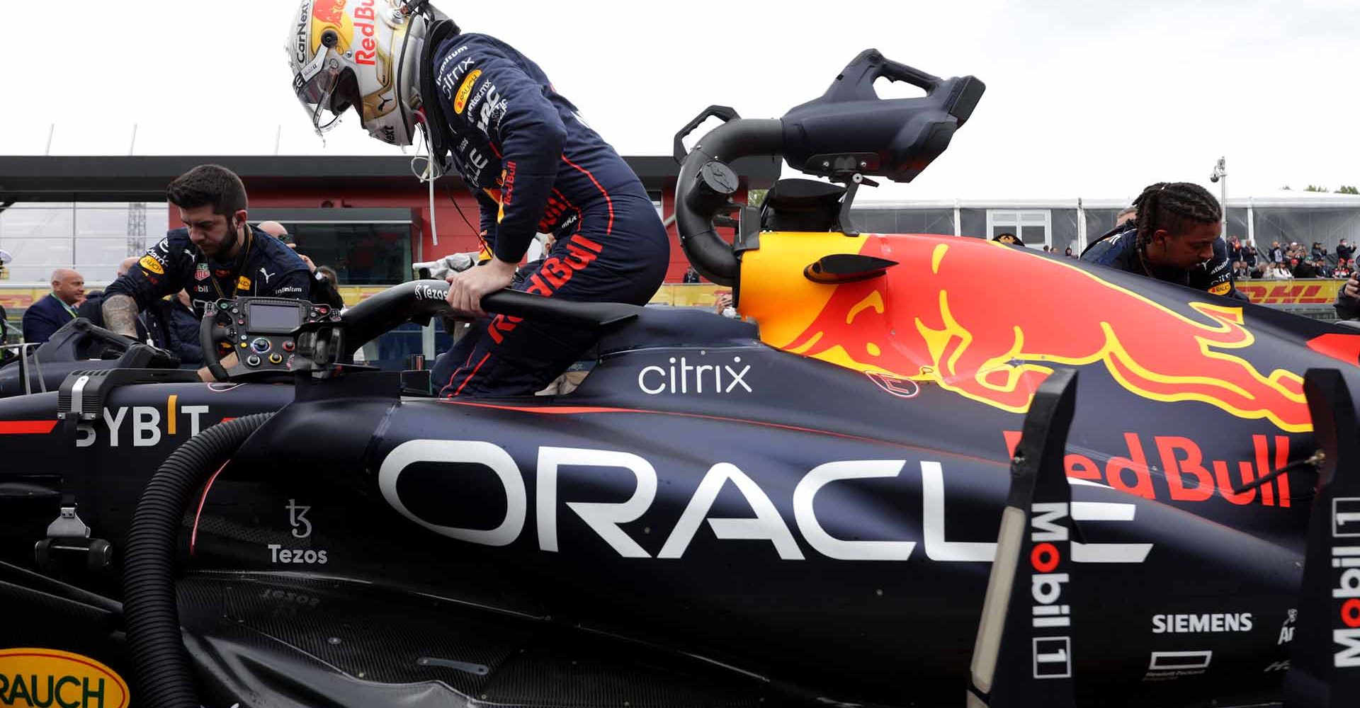 IMOLA, ITALY - APRIL 24: Max Verstappen of the Netherlands and Oracle Red Bull Racing prepares to drive on the grid during the F1 Grand Prix of Emilia Romagna at Autodromo Enzo e Dino Ferrari on April 24, 2022 in Imola, Italy. (Photo by Mark Thompson/Getty Images)