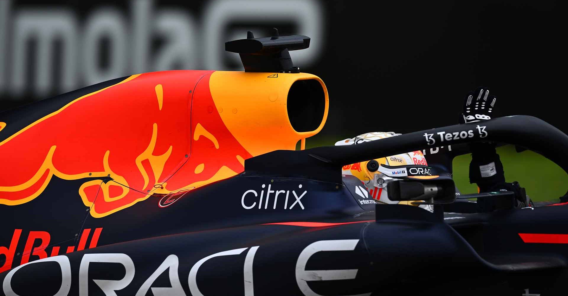 IMOLA, ITALY - APRIL 24: Race winner Max Verstappen of the Netherlands and Oracle Red Bull Racing waves to the crowd during the F1 Grand Prix of Emilia Romagna at Autodromo Enzo e Dino Ferrari on April 24, 2022 in Imola, Italy. (Photo by Clive Mason/Getty Images)