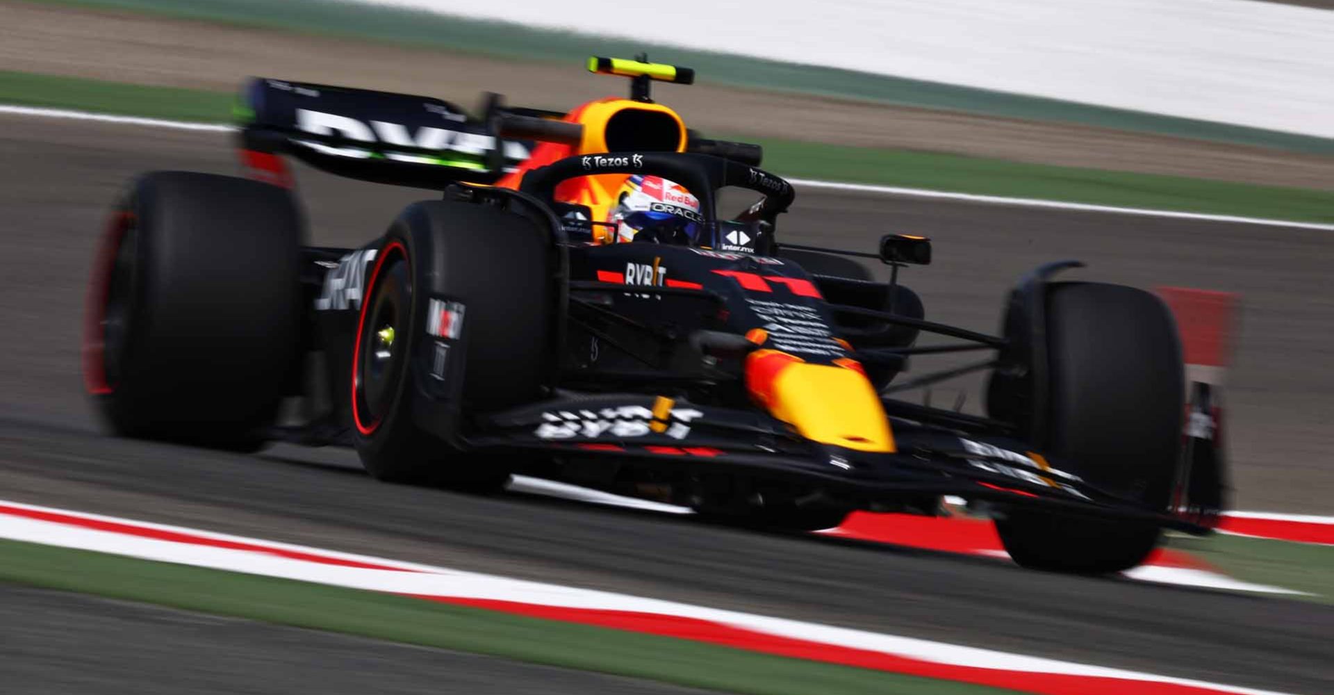 BAHRAIN, BAHRAIN - MARCH 10: Sergio Perez of Mexico driving the (11) Oracle Red Bull Racing RB18 on track during Day One of F1 Testing at Bahrain International Circuit on March 10, 2022 in Bahrain, Bahrain. (Photo by Lars Baron/Getty Images)