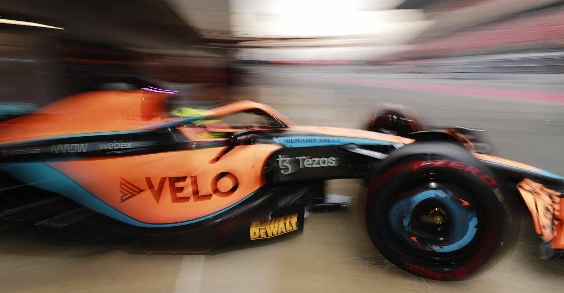 CIRCUIT DE BARCELONA-CATALUNYA, SPAIN - FEBRUARY 25: Lando Norris, McLaren MCL36, leaves the garage during the Barcelona February testing at Circuit de Barcelona-Catalunya on Friday February 25, 2022 in Barcelona, Spain. (Photo by Steven Tee / LAT Images)