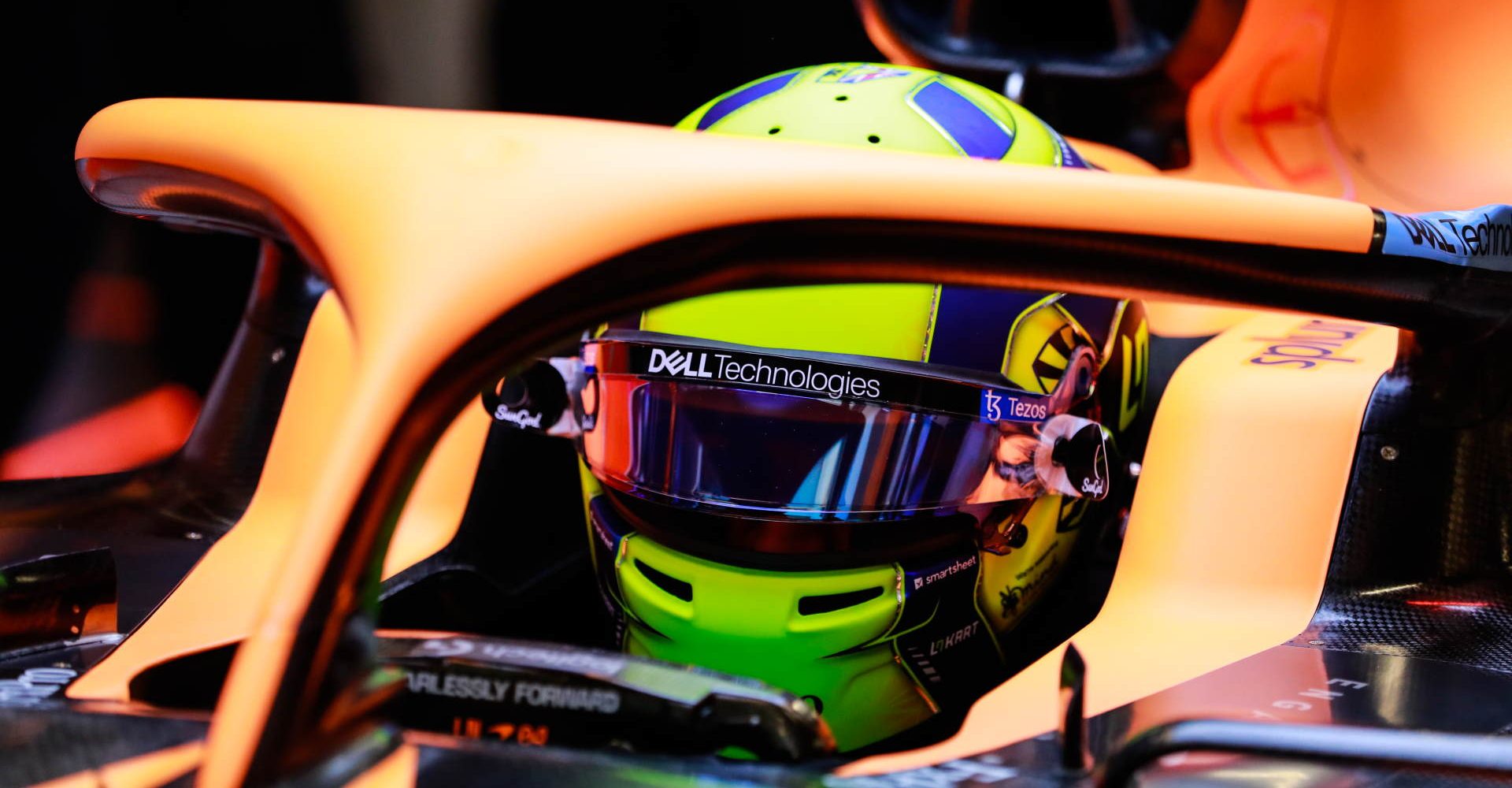 Lando Norris, McLaren, in garage