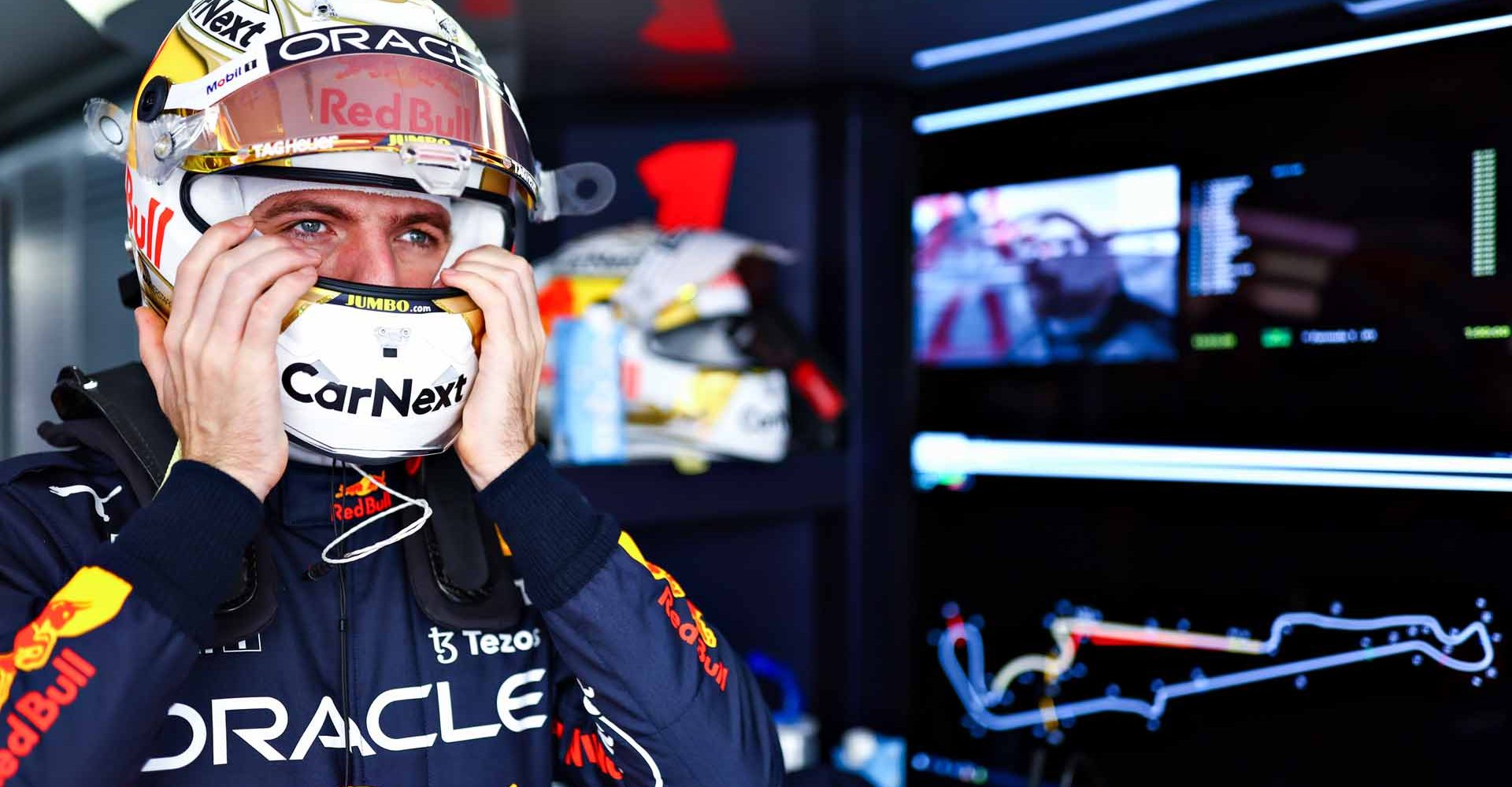 LE CASTELLET, FRANCE - JULY 22: Max Verstappen of the Netherlands and Oracle Red Bull Racing prepares to drive in the garage during practice ahead of the F1 Grand Prix of France at Circuit Paul Ricard on July 22, 2022 in Le Castellet, France. (Photo by Mark Thompson/Getty Images)