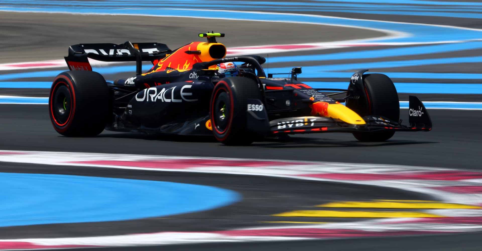 LE CASTELLET, FRANCE - JULY 23: Sergio Perez of Mexico driving the (11) Oracle Red Bull Racing RB18 on track during final practice ahead of the F1 Grand Prix of France at Circuit Paul Ricard on July 23, 2022 in Le Castellet, France. (Photo by Mark Thompson/Getty Images)