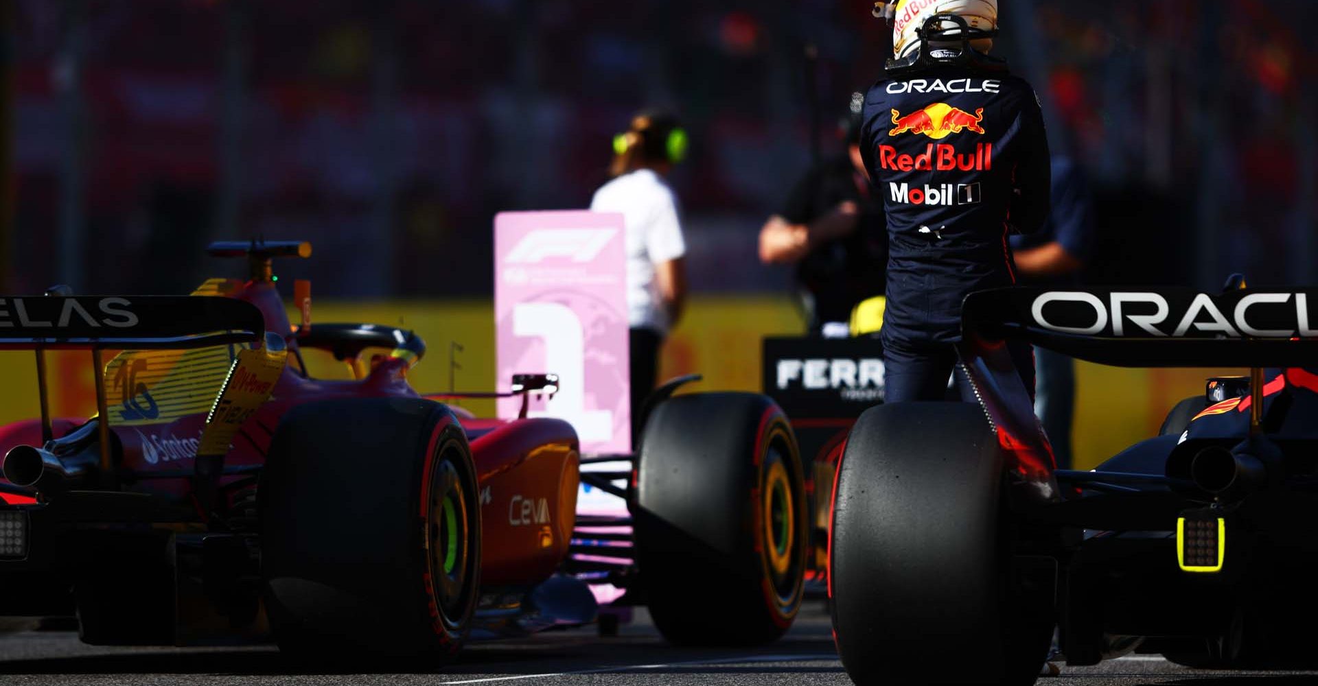 MONZA, ITALY - SEPTEMBER 10: Second placed qualifier Max Verstappen of the Netherlands and Oracle Red Bull Racing looks on  in parc ferme during qualifying ahead of the F1 Grand Prix of Italy at Autodromo Nazionale Monza on September 10, 2022 in Monza, Italy. (Photo by Mark Thompson/Getty Images)