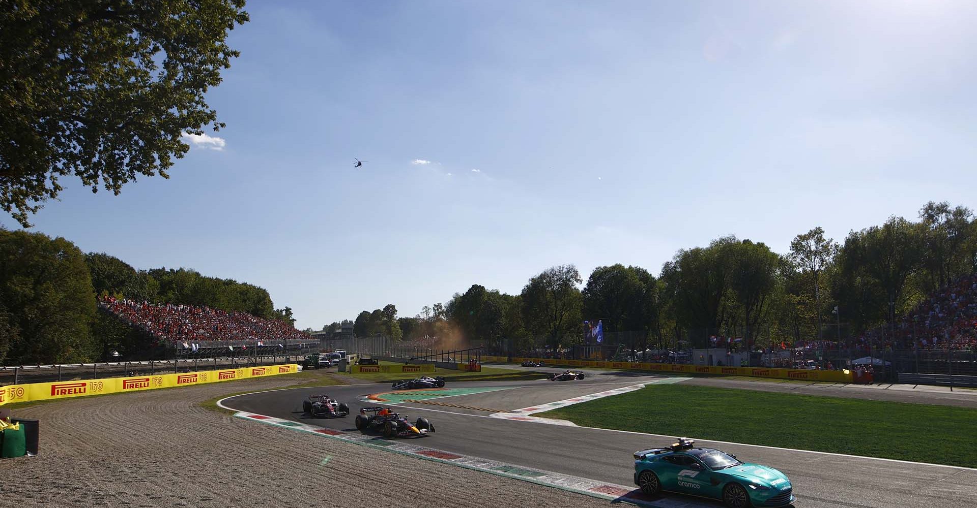 Safety Car, Bernd Mayländer, followed by Max Verstappen