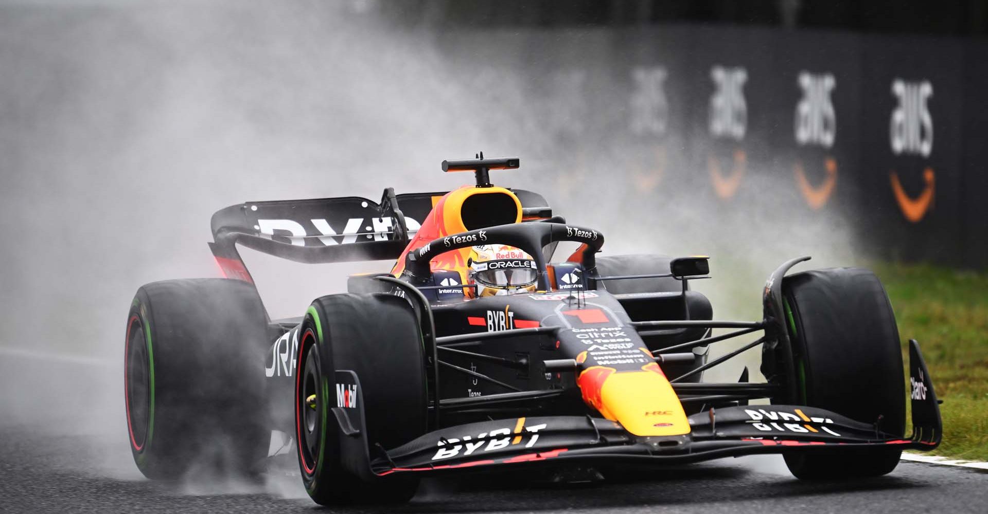 SUZUKA, JAPAN - OCTOBER 07: Max Verstappen of the Netherlands driving the (1) Oracle Red Bull Racing RB18 on track during practice ahead of the F1 Grand Prix of Japan at Suzuka International Racing Course on October 07, 2022 in Suzuka, Japan. (Photo by Clive Mason/Getty Images)