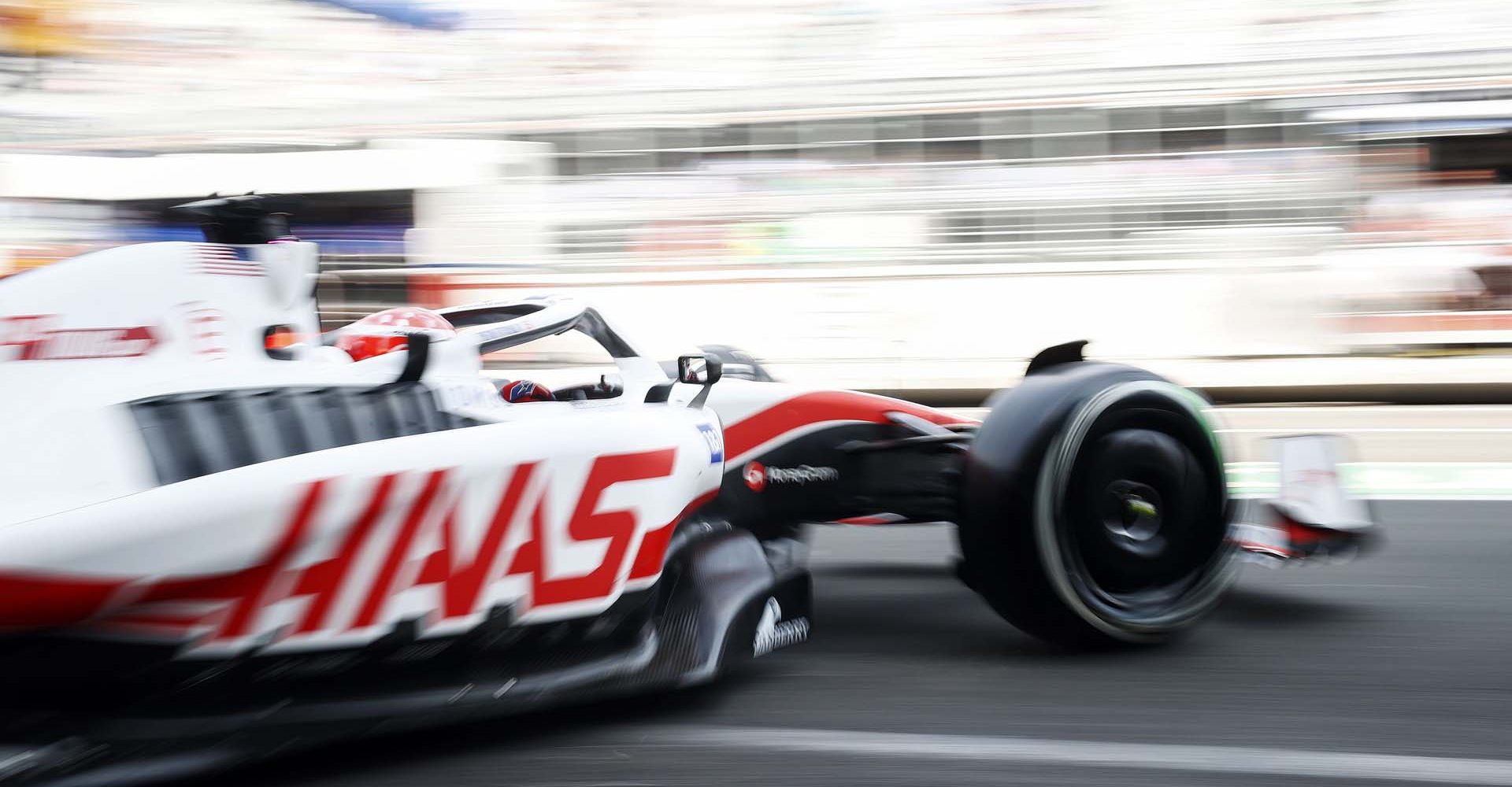 AUTODROMO HERMANOS RODRIGUEZ, MEXICO - OCTOBER 28: Pietro Fittipaldi, Haas VF-22, leaves the garage during the Mexico City GP at Autodromo Hermanos Rodriguez on Friday October 28, 2022 in Mexico City, Mexico. (Photo by Andy Hone / LAT Images)