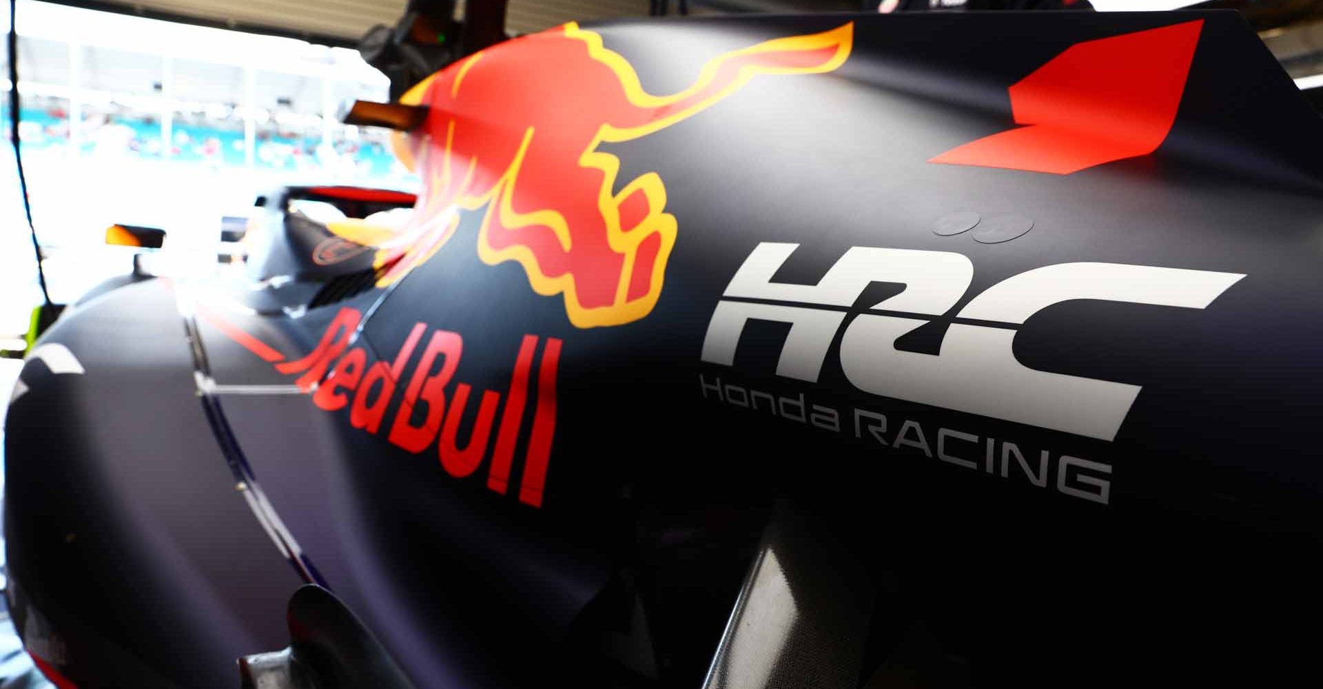 MIAMI, FLORIDA - MAY 06: Honda Racing branding is pictured on the car of Max Verstappen of the Netherlands and Oracle Red Bull Racing  during practice ahead of the F1 Grand Prix of Miami at the Miami International Autodrome on May 06, 2022 in Miami, Florida. (Photo by Mark Thompson/Getty Images)