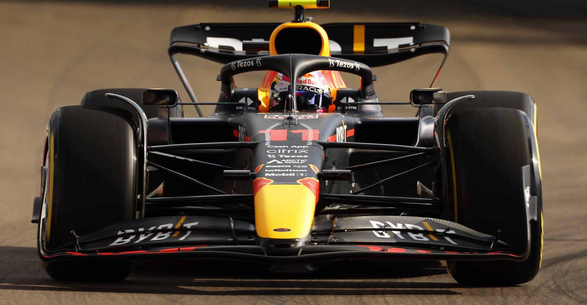 MIAMI, FLORIDA - MAY 06: Sergio Perez of Mexico driving the (11) Oracle Red Bull Racing RB18 on track during practice ahead of the F1 Grand Prix of Miami at the Miami International Autodrome on May 06, 2022 in Miami, Florida. (Photo by Chris Graythen/Getty Images)