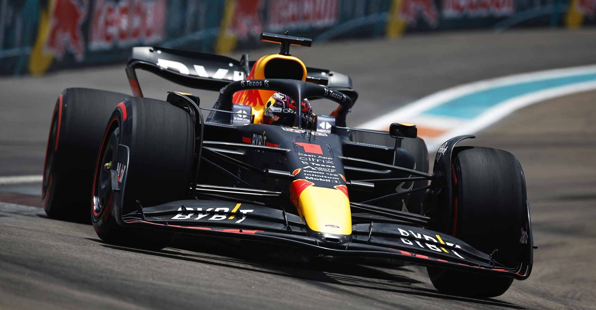 MIAMI, FLORIDA - MAY 07: Max Verstappen of the Netherlands driving the (1) Oracle Red Bull Racing RB18 on track during final practice ahead of the F1 Grand Prix of Miami at the Miami International Autodrome on May 07, 2022 in Miami, Florida. (Photo by Jared C. Tilton/Getty Images)