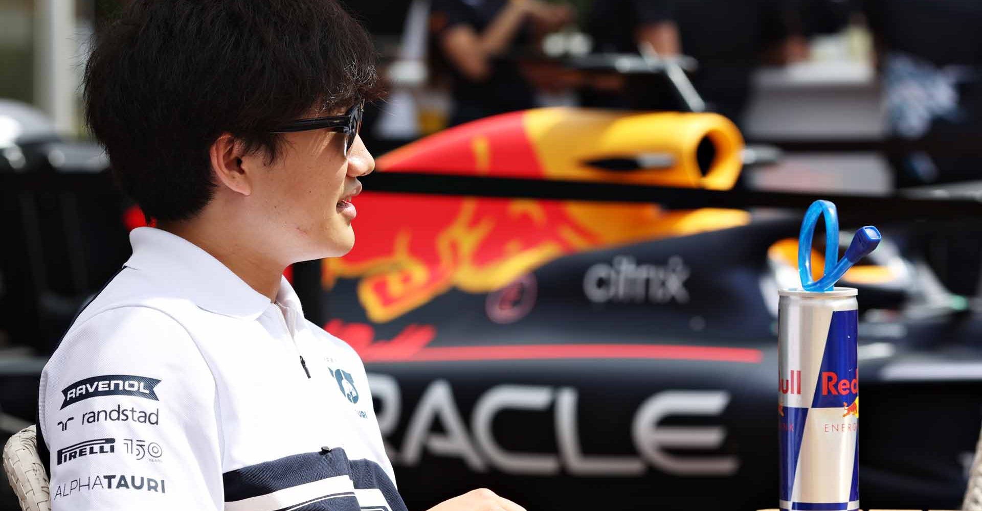 MONTE-CARLO, MONACO - MAY 26: Yuki Tsunoda of Japan and Scuderia AlphaTauri talks to the media in the Paddock during previews ahead of the F1 Grand Prix of Monaco at Circuit de Monaco on May 26, 2022 in Monte-Carlo, Monaco. (Photo by Peter Fox/Getty Images)