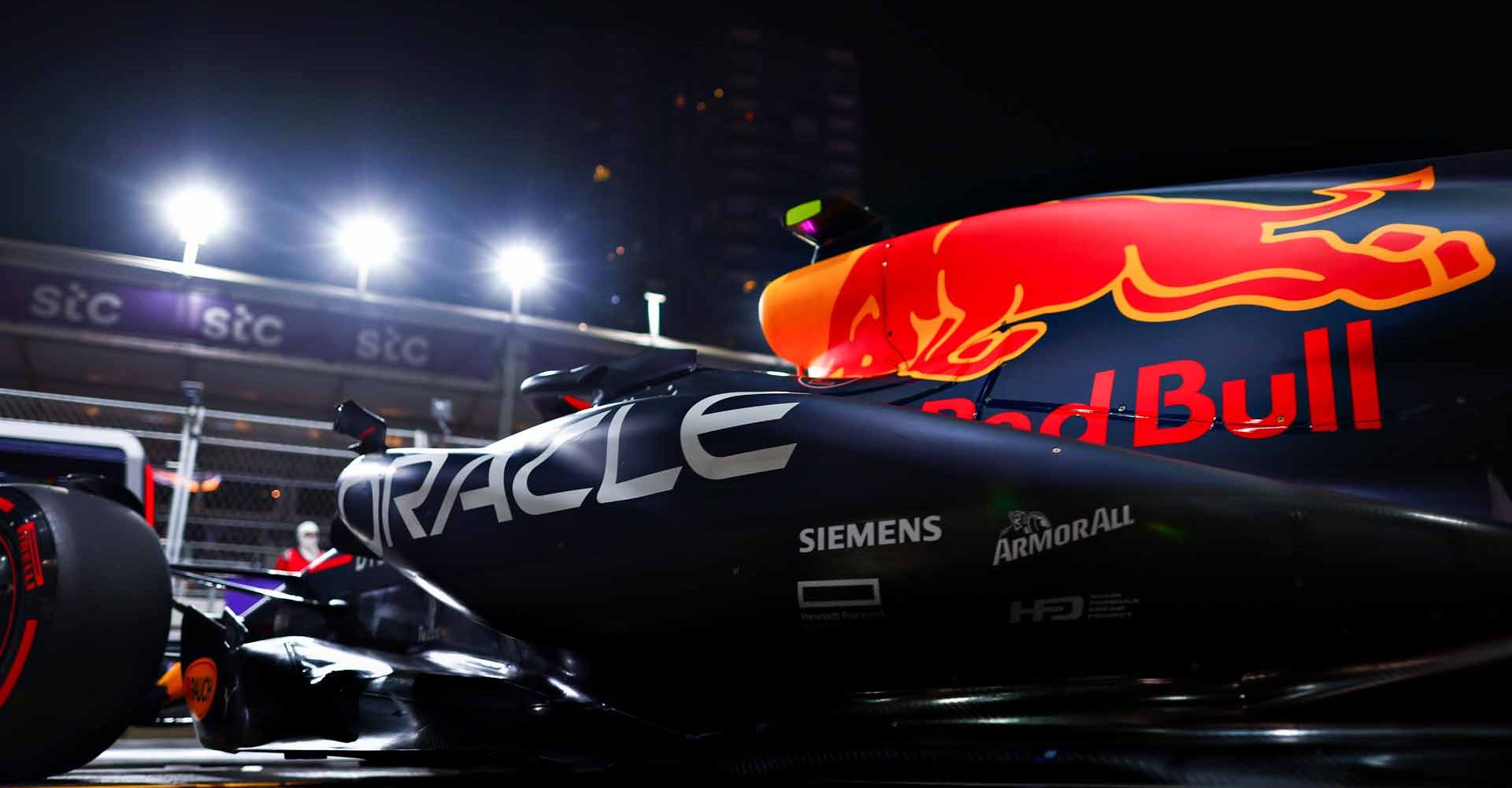 JEDDAH, SAUDI ARABIA - MARCH 26: Sergio Perez of Mexico driving the (11) Oracle Red Bull Racing RB18 leaves the garage during qualifying ahead of the F1 Grand Prix of Saudi Arabia at the Jeddah Corniche Circuit on March 26, 2022 in Jeddah, Saudi Arabia. (Photo by Mark Thompson/Getty Images)