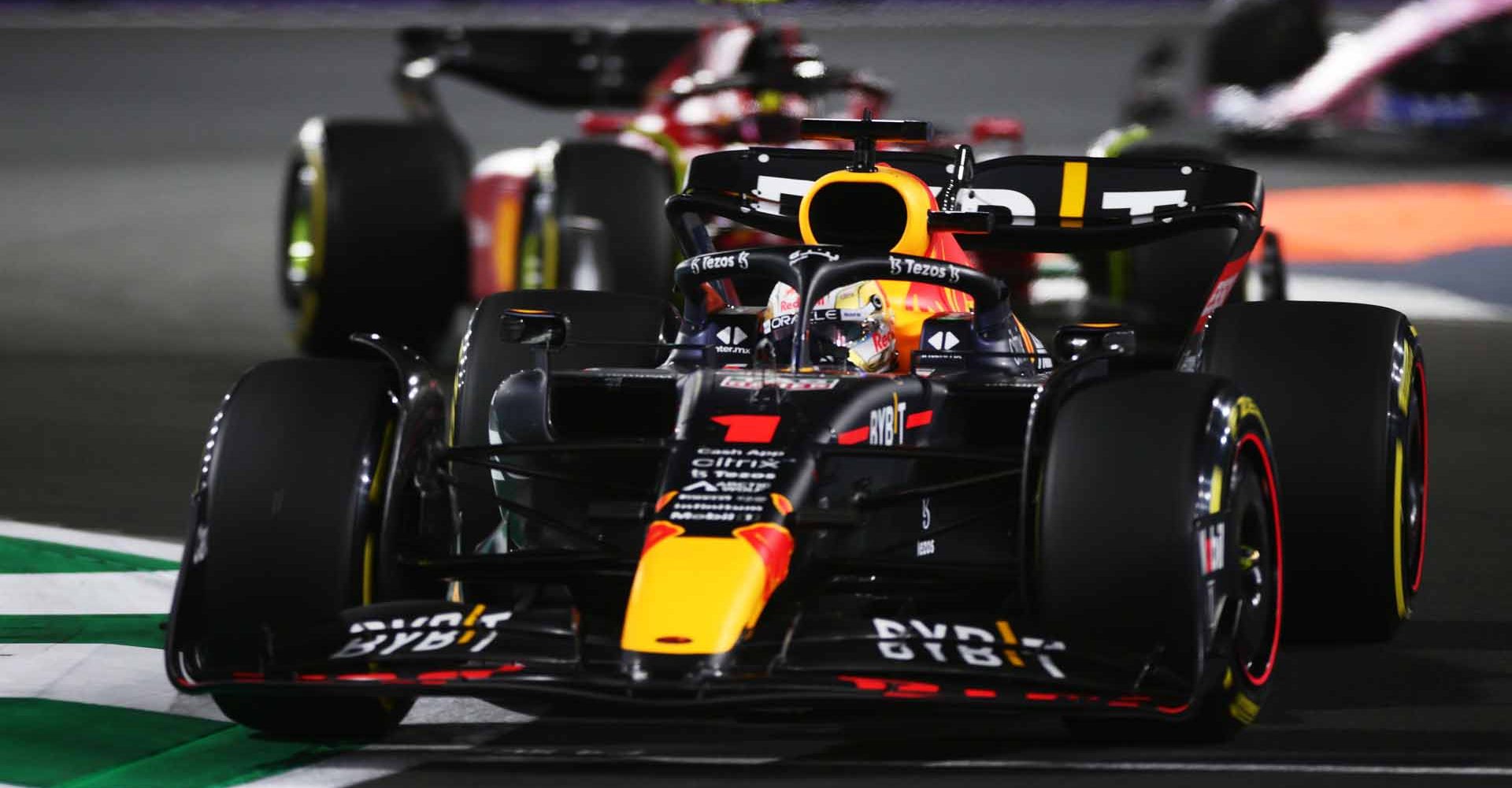 JEDDAH, SAUDI ARABIA - MARCH 27: Max Verstappen of the Netherlands driving the (1) Oracle Red Bull Racing RB18 on track during the F1 Grand Prix of Saudi Arabia at the Jeddah Corniche Circuit on March 27, 2022 in Jeddah, Saudi Arabia. (Photo by Peter Fox/Getty Images)