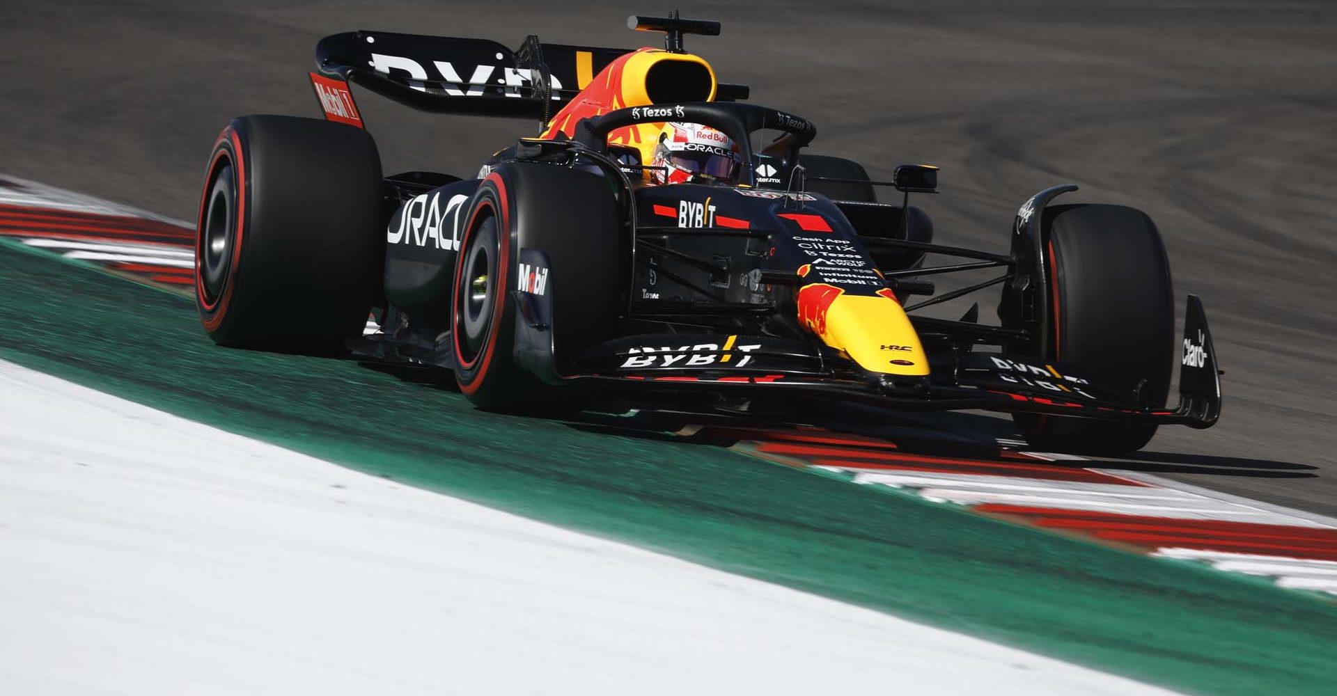 AUSTIN, TEXAS - OCTOBER 22: Max Verstappen of the Netherlands driving the (1) Oracle Red Bull Racing RB18 on track during final practice ahead of the F1 Grand Prix of USA at Circuit of The Americas on October 22, 2022 in Austin, Texas. (Photo by Chris Graythen/Getty Images)