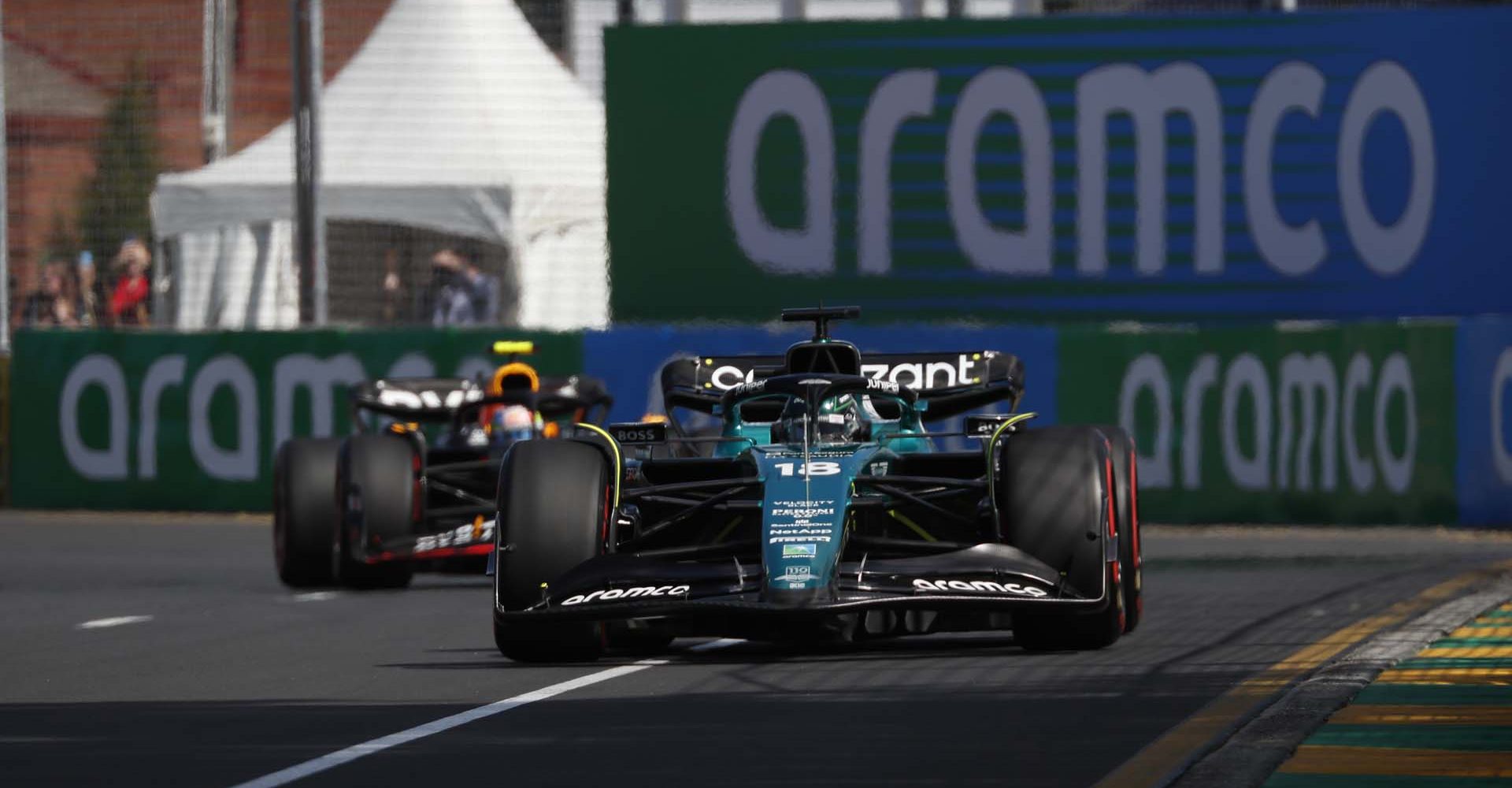 action, Aramco, live, Albert Park Circuit, GP2303a, F1, GP, Australia
Lance Stroll, Aston Martin AMR23, leads Sergio Perez, Red Bull Racing RB19