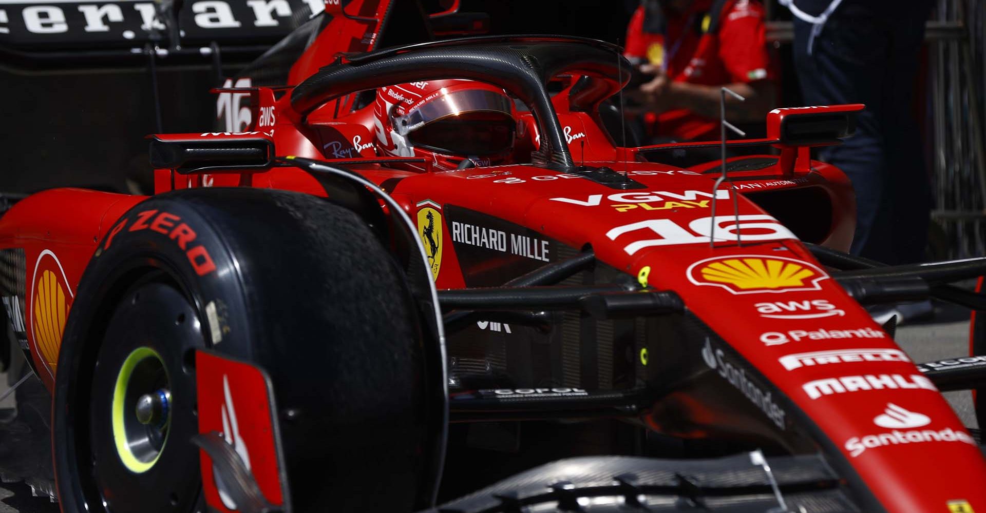 BAKU CITY CIRCUIT, AZERBAIJAN - APRIL 29: Charles Leclerc, Ferrari SF-23, leaves the garage during the Azerbaijan GP at Baku City Circuit on Saturday April 29, 2023 in Baku, Azerbaijan. (Photo by Andy Hone / LAT Images)