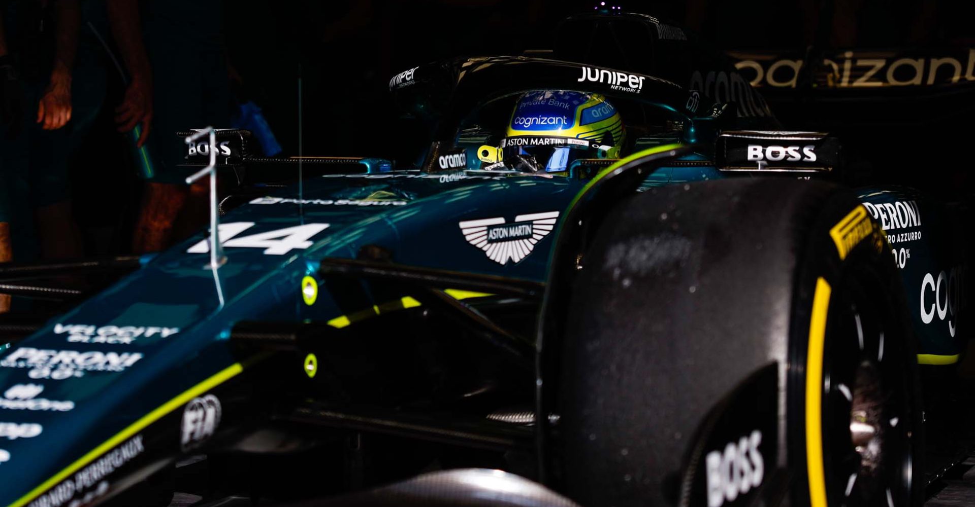 Helmets, portrait, TS-Live, Bahrain International Circuit, GP2301a, F1, GP, Bahrain
Fernando Alonso, Aston Martin AMR23, in the garage