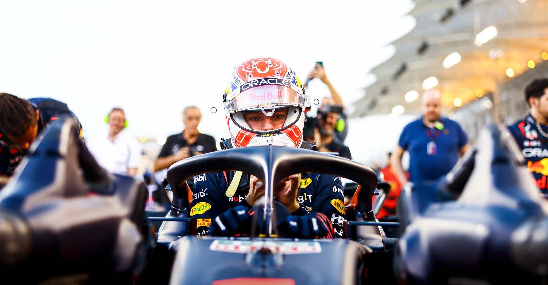 BAHRAIN, BAHRAIN - MARCH 05: Max Verstappen of the Netherlands and Oracle Red Bull Racing prepares to drive on the grid during the F1 Grand Prix of Bahrain at Bahrain International Circuit on March 05, 2023 in Bahrain, Bahrain. (Photo by Mark Thompson/Getty Images)