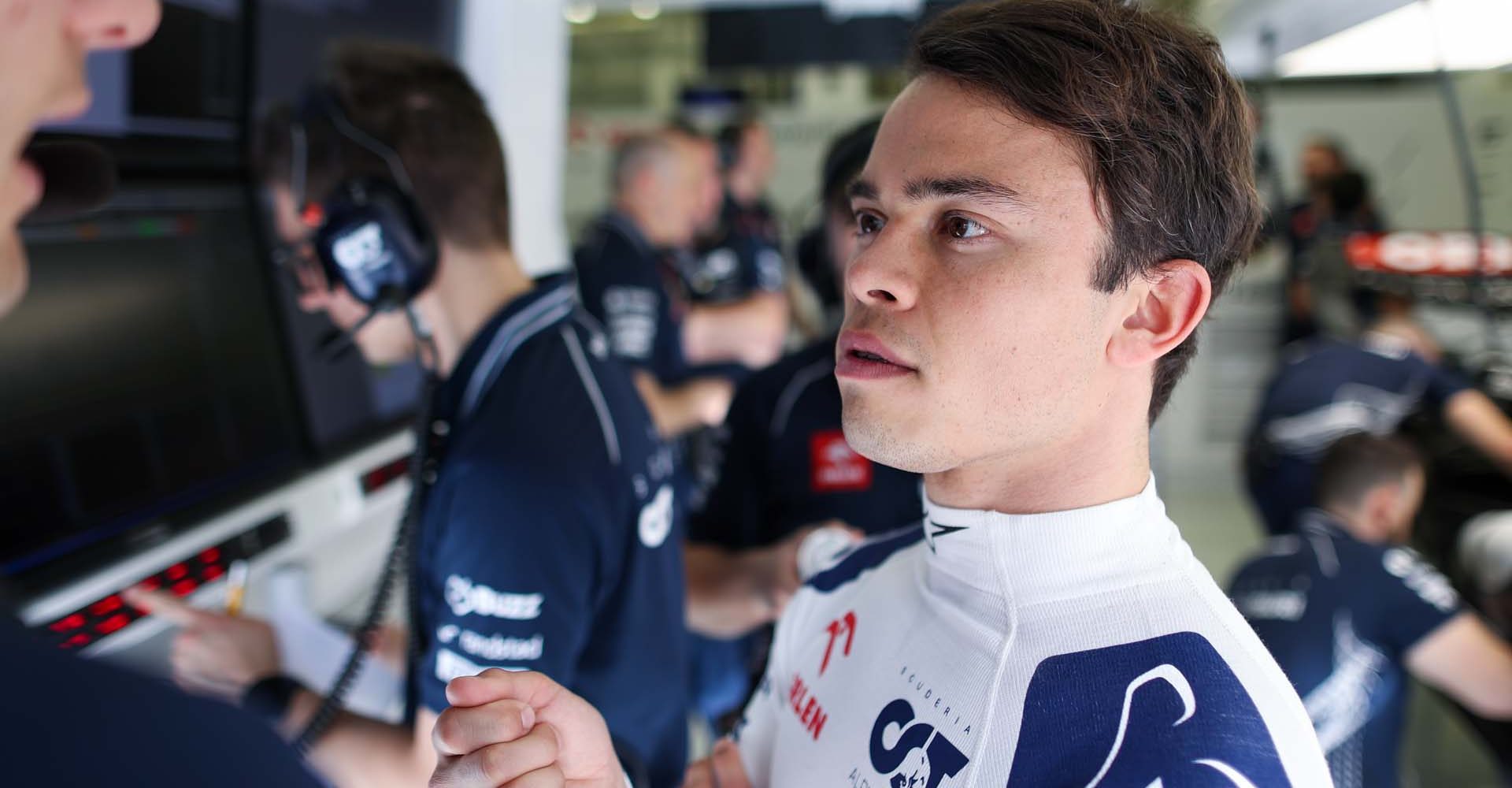 BAHRAIN, BAHRAIN - FEBRUARY 23: Nyck de Vries of Netherlands driving the (21) Scuderia AlphaTauri AT04 prepares to drive in the garage during day one of F1 Testing at Bahrain International Circuit on February 23, 2023 in Bahrain, Bahrain. (Photo by Peter Fox/Getty Images)