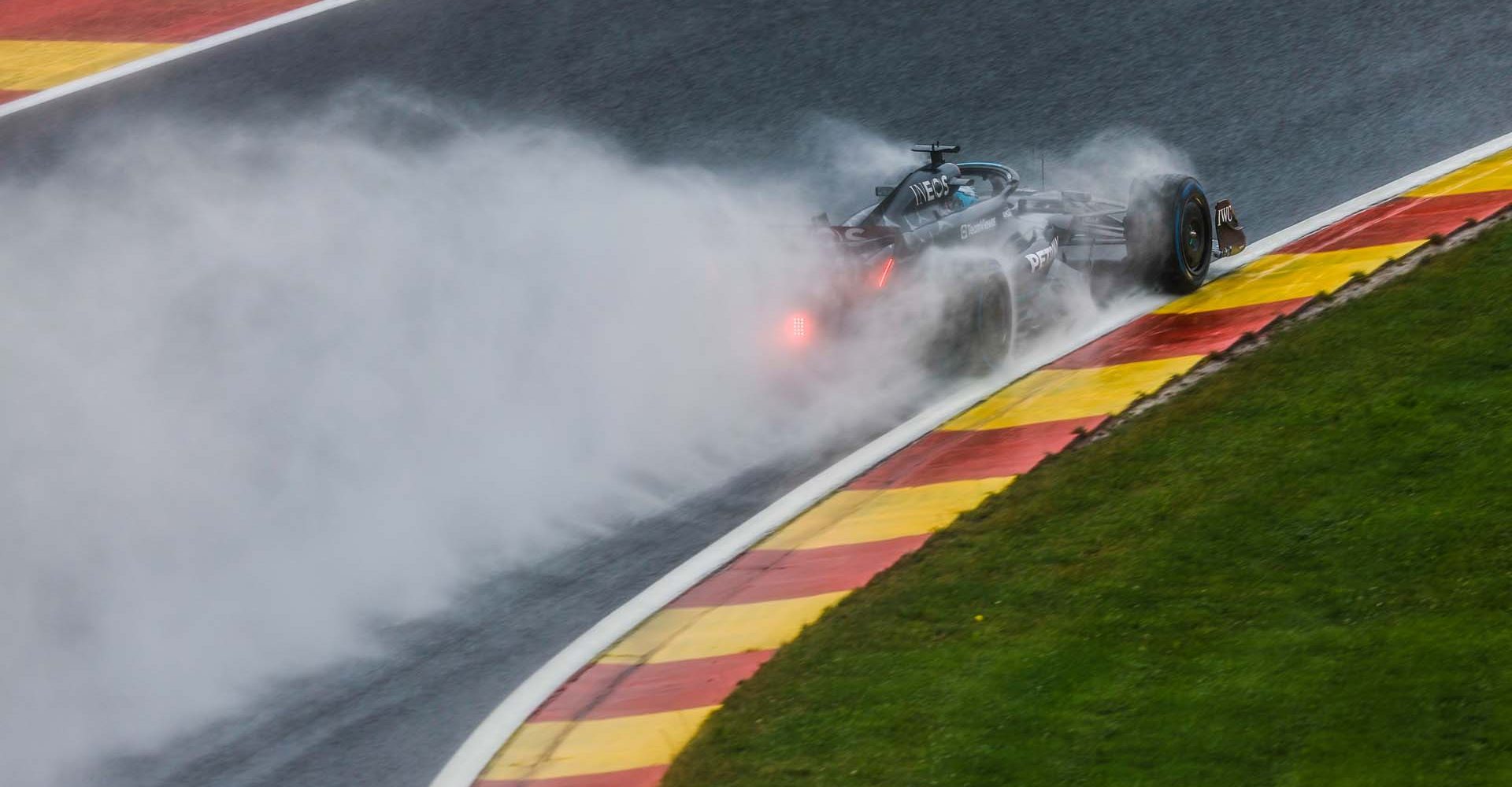 CIRCUIT DE SPA FRANCORCHAMPS, BELGIUM - JULY 28: George Russell, Mercedes F1 W14 during the Belgian GP at Circuit de Spa Francorchamps on Friday July 28, 2023 in Spa, Belgium. (Photo by Zak Mauger / LAT Images)