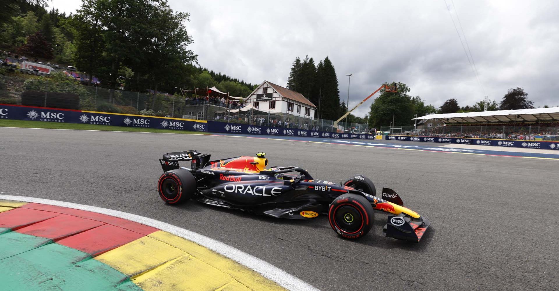 CIRCUIT DE SPA FRANCORCHAMPS, BELGIUM - JULY 30: Sergio Perez, Red Bull Racing RB19 during the Belgian GP at Circuit de Spa Francorchamps on Sunday July 30, 2023 in Spa, Belgium. (Photo by Steven Tee / LAT Images)