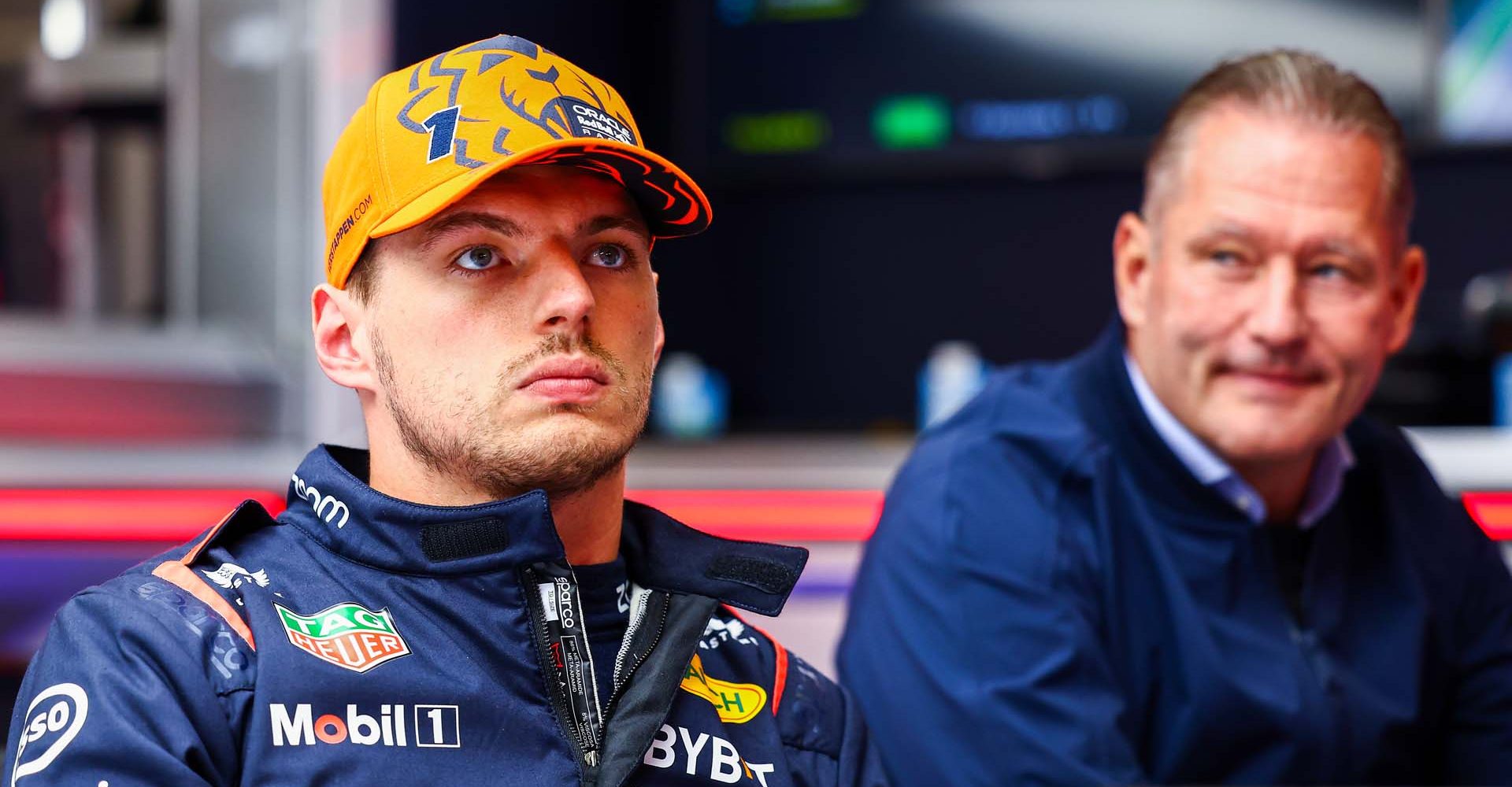 SPA, BELGIUM - JULY 30: Max Verstappen of the Netherlands and Oracle Red Bull Racing looks on in the garage prior to the F1 Grand Prix of Belgium at Circuit de Spa-Francorchamps on July 30, 2023 in Spa, Belgium. (Photo by Mark Thompson/Getty Images)