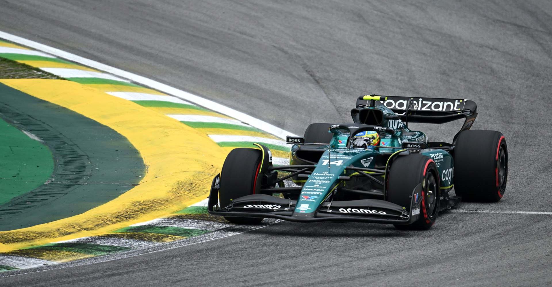 AUTóDROMO JOSé CARLOS PACE, BRAZIL - NOVEMBER 03: Fernando Alonso, Aston Martin AMR23 during the Brazilian GP at Autódromo José Carlos Pace on Friday November 03, 2023 in Sao Paulo, Brazil. (Photo by Simon Galloway / LAT Images)