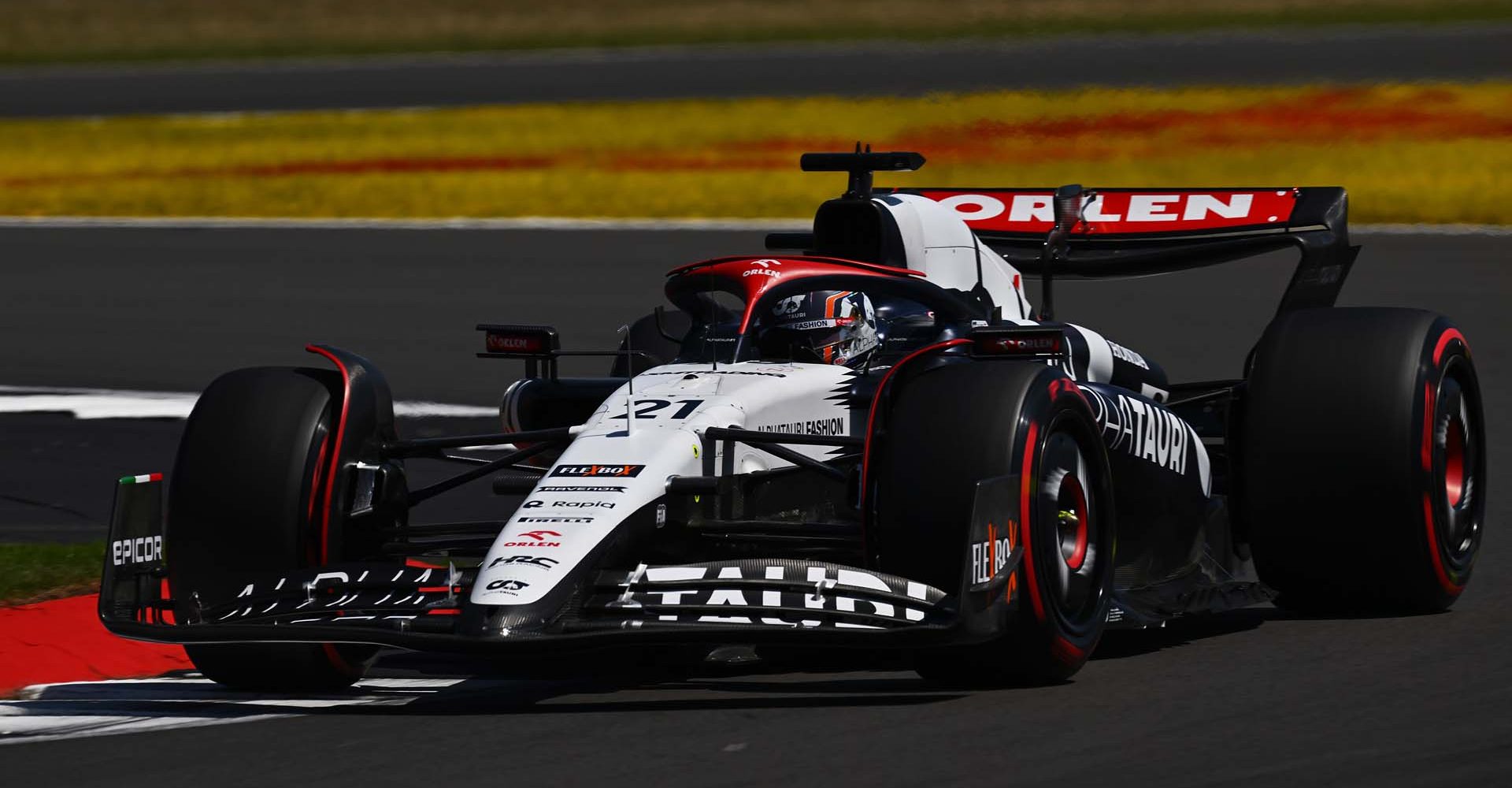 NORTHAMPTON, ENGLAND - JULY 07: Nyck de Vries of Netherlands driving the (21) Scuderia AlphaTauri AT04 on track during practice ahead of the F1 Grand Prix of Great Britain at Silverstone Circuit on July 07, 2023 in Northampton, England. (Photo by Dan Mullan/Getty Images)