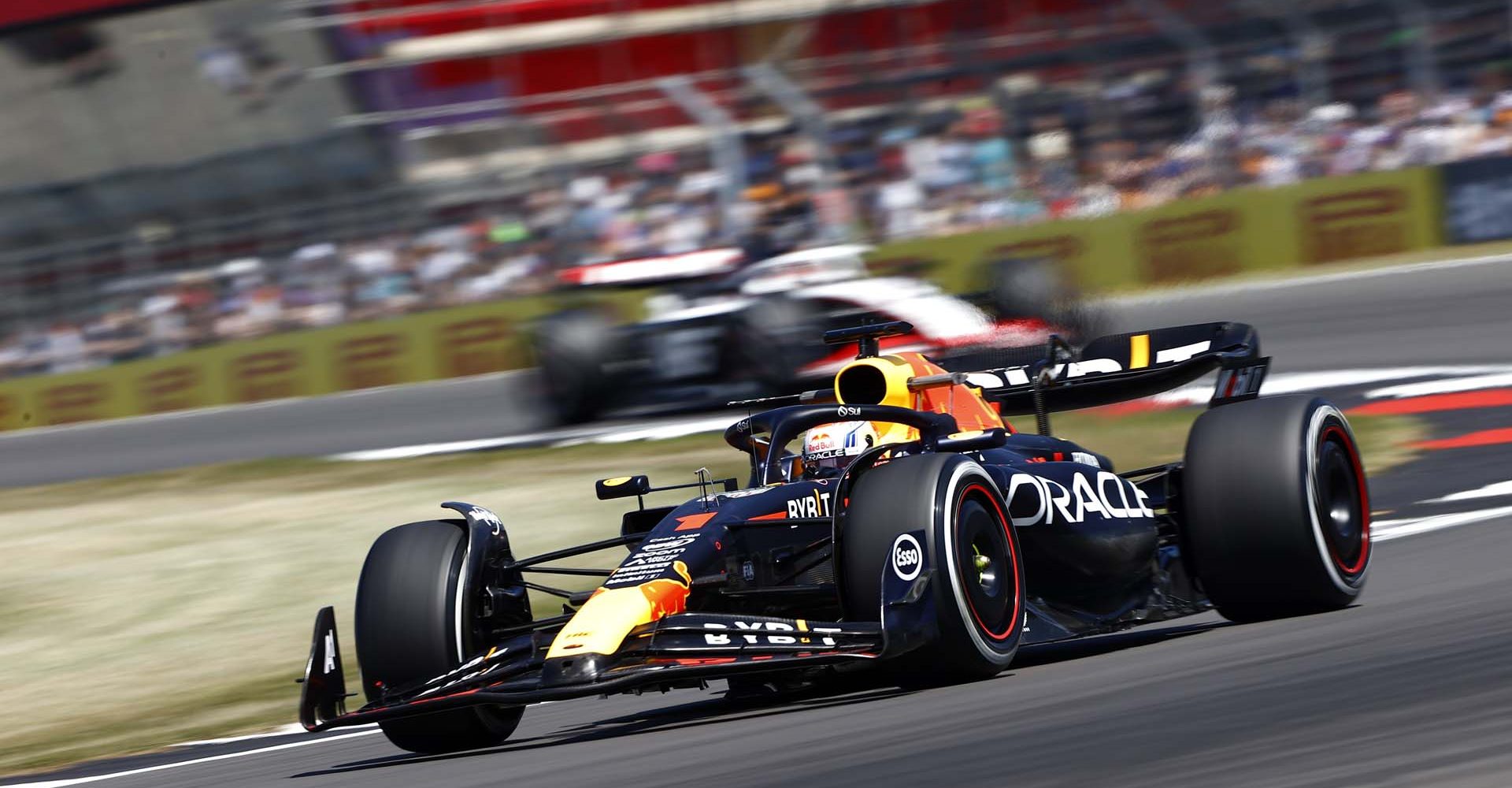 SILVERSTONE CIRCUIT, UNITED KINGDOM - JULY 07: Max Verstappen, Red Bull Racing RB19 during the British GP at Silverstone Circuit on Friday July 07, 2023 in Northamptonshire, United Kingdom. (Photo by Andy Hone / LAT Images)