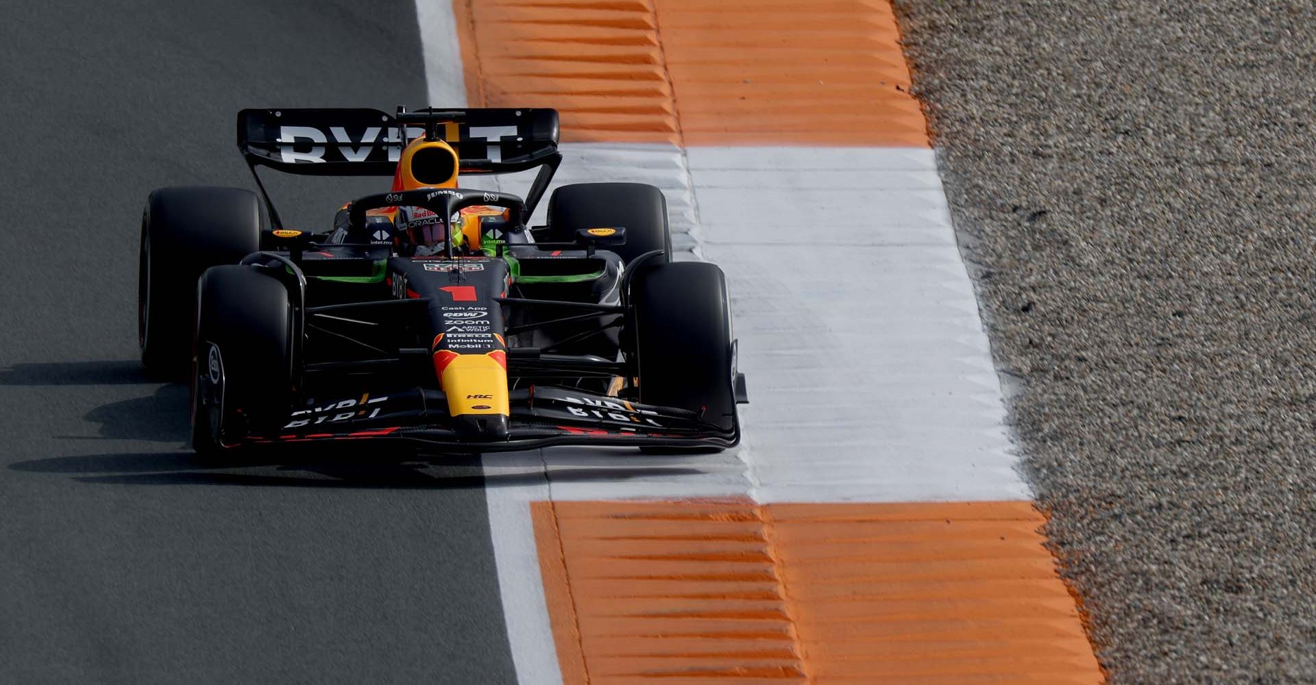 ZANDVOORT, NETHERLANDS - AUGUST 25: Max Verstappen of the Netherlands driving the (1) Oracle Red Bull Racing RB19 on track during practice ahead of the F1 Grand Prix of The Netherlands at Circuit Zandvoort on August 25, 2023 in Zandvoort, Netherlands. (Photo by Lars Baron/Getty Images)