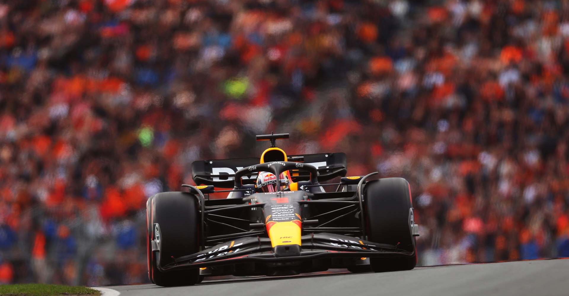 ZANDVOORT, NETHERLANDS - AUGUST 27: Max Verstappen of the Netherlands driving the (1) Oracle Red Bull Racing RB19 on track during the F1 Grand Prix of The Netherlands at Circuit Zandvoort on August 27, 2023 in Zandvoort, Netherlands. (Photo by Lars Baron/Getty Images) // Getty Images / Red Bull Content Pool // SI202308270702 // Usage for editorial use only //