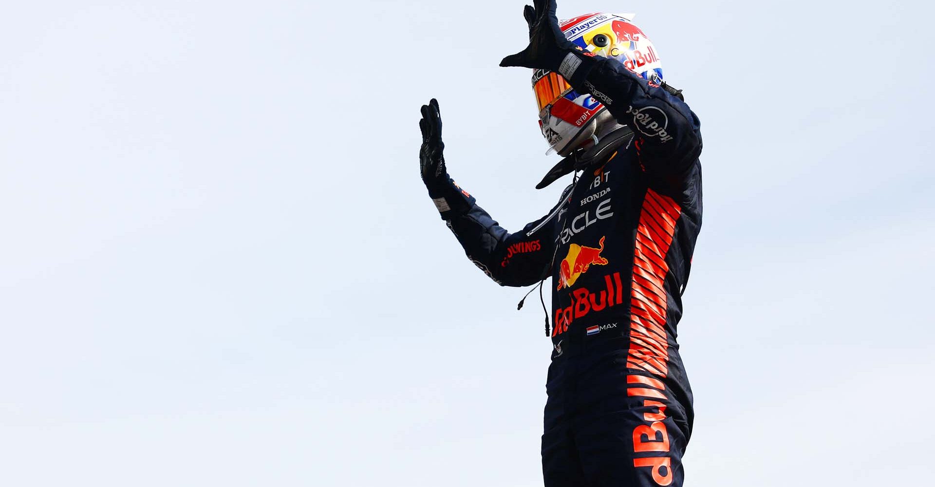 MONZA, ITALY - SEPTEMBER 03: Race winner Max Verstappen of the Netherlands and Oracle Red Bull Racing celebrates his record tenth consecutive race win in parc ferme during the F1 Grand Prix of Italy at Autodromo Nazionale Monza on September 03, 2023 in Monza, Italy. (Photo by Mark Thompson/Getty Images) // Getty Images / Red Bull Content Pool // SI202309030372 // Usage for editorial use only //