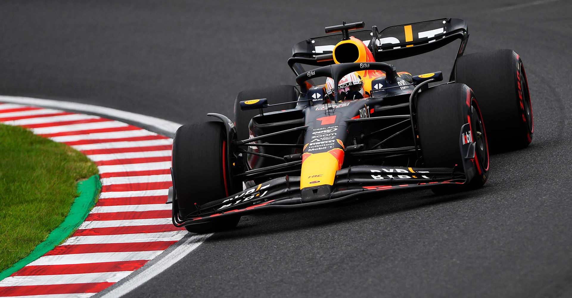 SUZUKA, JAPAN - SEPTEMBER 22: Max Verstappen of the Netherlands driving the (1) Oracle Red Bull Racing RB19 on track during practice ahead of the F1 Grand Prix of Japan at Suzuka International Racing Course on September 22, 2023 in Suzuka, Japan. (Photo by Rudy Carezzevoli/Getty Images) // Getty Images / Red Bull Content Pool // SI202309220556 // Usage for editorial use only //