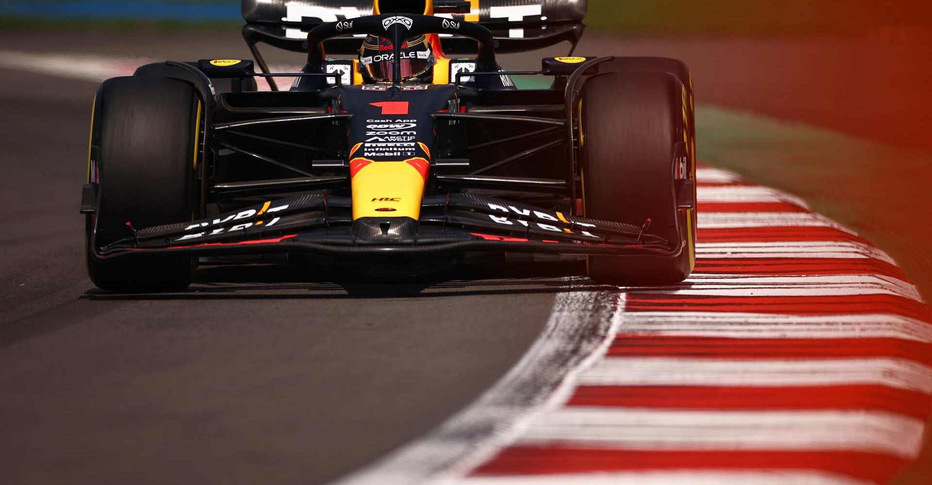 MEXICO CITY, MEXICO - OCTOBER 27: Max Verstappen of the Netherlands driving the (1) Oracle Red Bull Racing RB19 on track  during practice ahead of the F1 Grand Prix of Mexico at Autodromo Hermanos Rodriguez on October 27, 2023 in Mexico City, Mexico. (Photo by Jared C. Tilton/Getty Images) // Getty Images / Red Bull Content Pool // SI202310271439 // Usage for editorial use only //