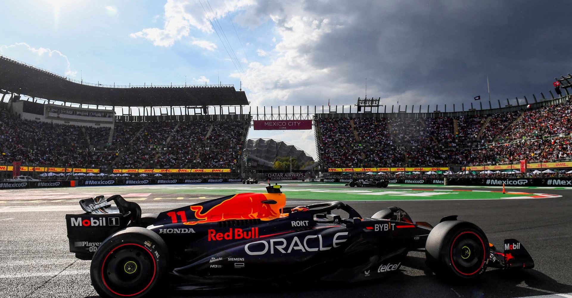 MEXICO CITY, MEXICO - OCTOBER 27: Sergio Perez of Mexico driving the (11) Oracle Red Bull Racing RB19 on track during practice ahead of the F1 Grand Prix of Mexico at Autodromo Hermanos Rodriguez on October 27, 2023 in Mexico City, Mexico. (Photo by Rudy Carezzevoli/Getty Images) // Getty Images / Red Bull Content Pool // SI202310280052 // Usage for editorial use only //