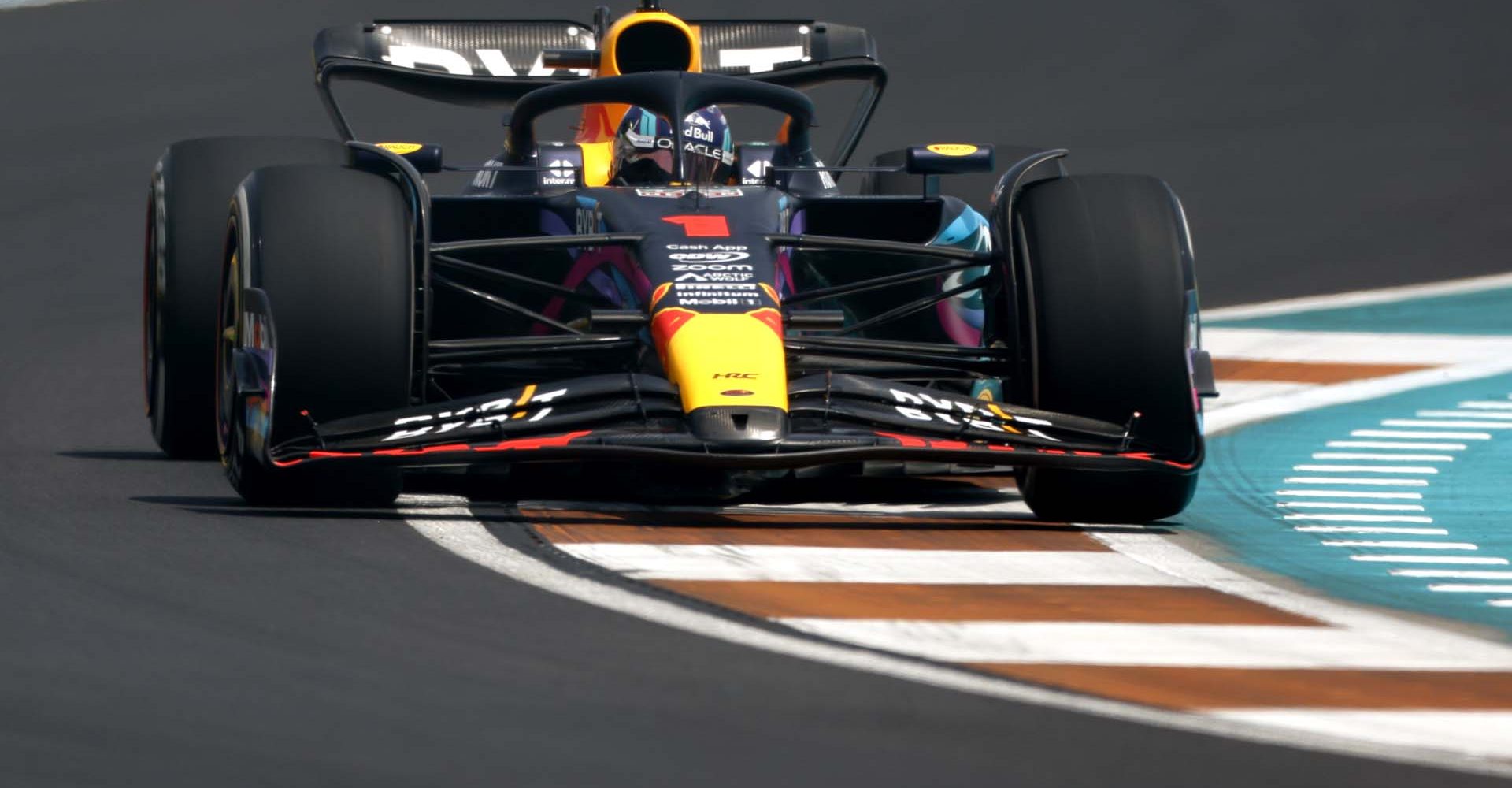 MIAMI, FLORIDA - MAY 05: Max Verstappen of the Netherlands driving the (1) Oracle Red Bull Racing RB19 on track during practice ahead of the F1 Grand Prix of Miami at Miami International Autodrome on May 05, 2023 in Miami, Florida. (Photo by Chris Graythen/Getty Images)