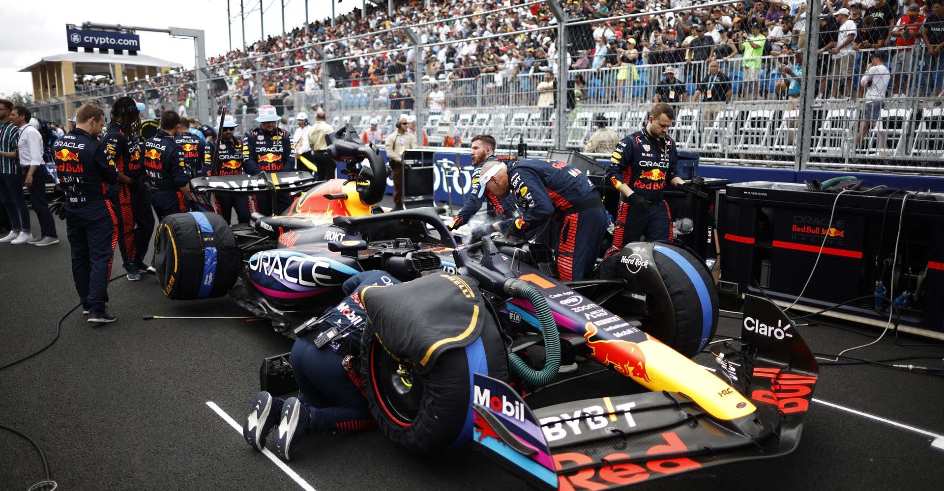 MIAMI, FLORIDA - MAY 07: Max Verstappen of the Netherlands and Oracle Red Bull Racing prepares to drive on the grid prior to the F1 Grand Prix of Miami at Miami International Autodrome on May 07, 2023 in Miami, Florida. (Photo by Chris Graythen/Getty Images)