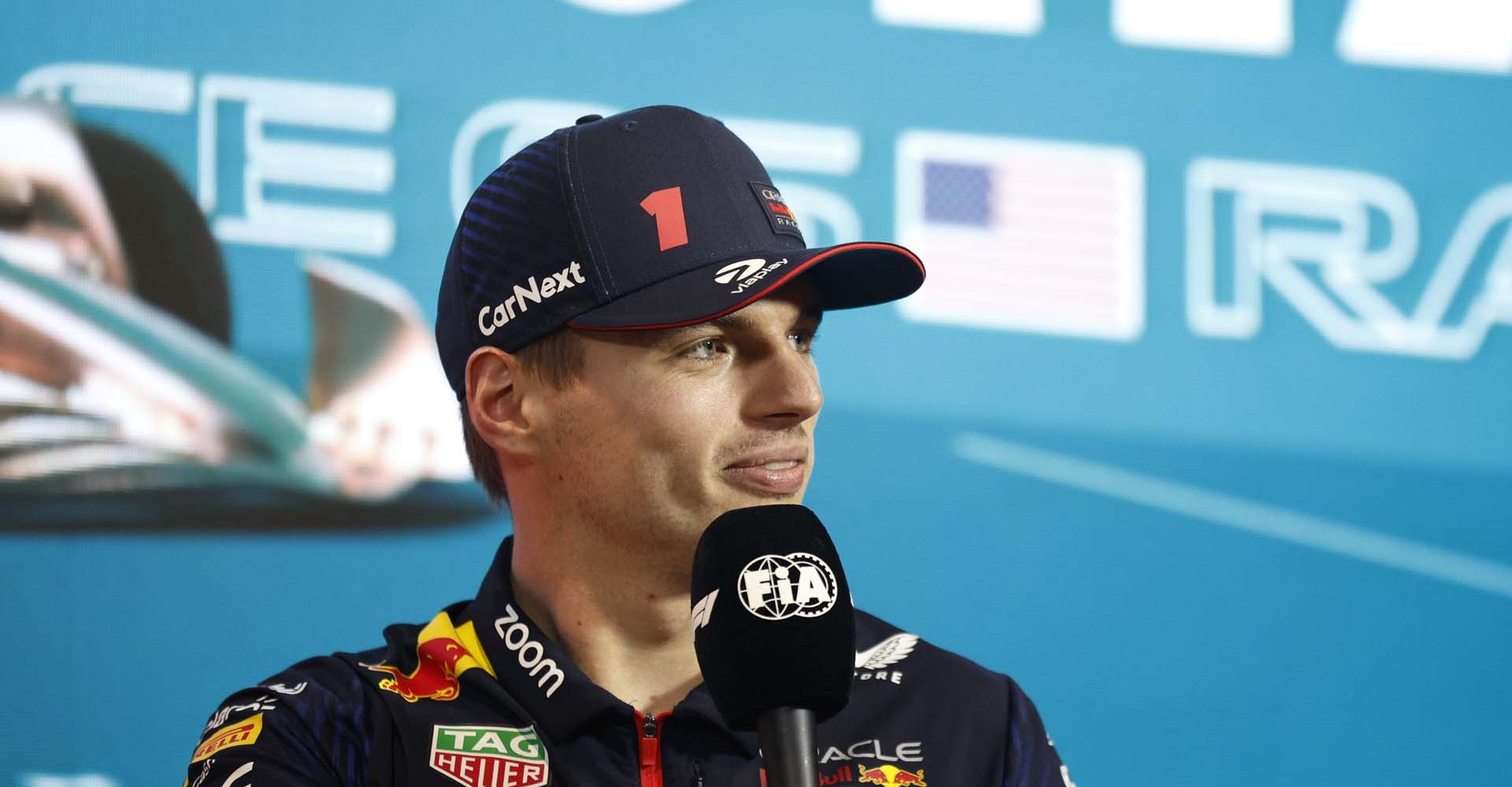 MIAMI, FLORIDA - MAY 04: Max Verstappen of the Netherlands and Oracle Red Bull Racing attends the Drivers Press Conference during previews ahead of the F1 Grand Prix of Miami at Miami International Autodrome on May 04, 2023 in Miami, Florida. (Photo by Jared C. Tilton/Getty Images)