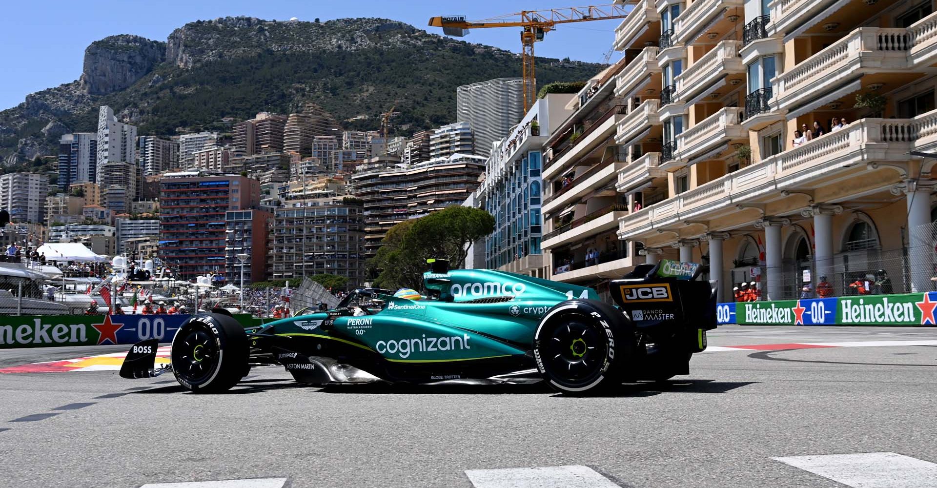 CIRCUIT DE MONACO, MONACO - MAY 26: Fernando Alonso, Aston Martin AMR23 during the Monaco GP at Circuit de Monaco on Friday May 26, 2023 in Monte Carlo, Monaco. (Photo by Mark Sutton / LAT Images)