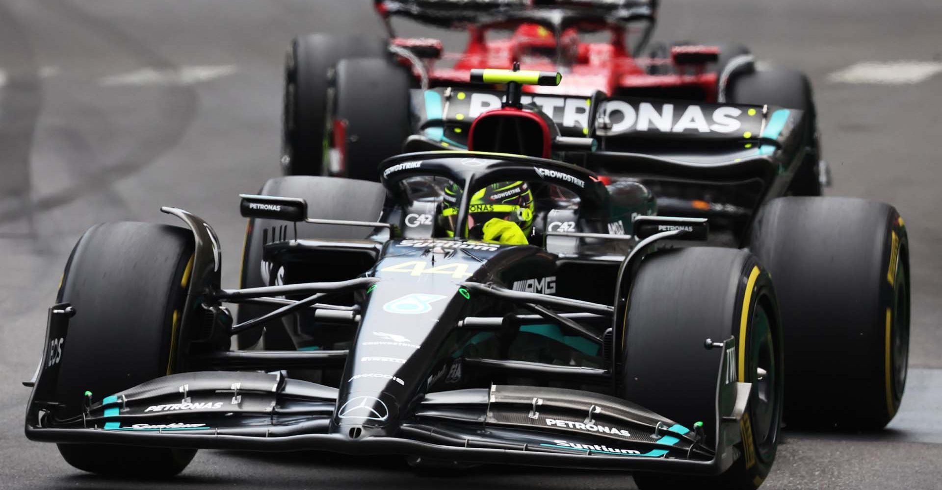 2023 Monaco Grand Prix, Sunday - Steve Etherington Lewis Hamilton (Mercedes), followed by Charles Leclerc (Ferrari)