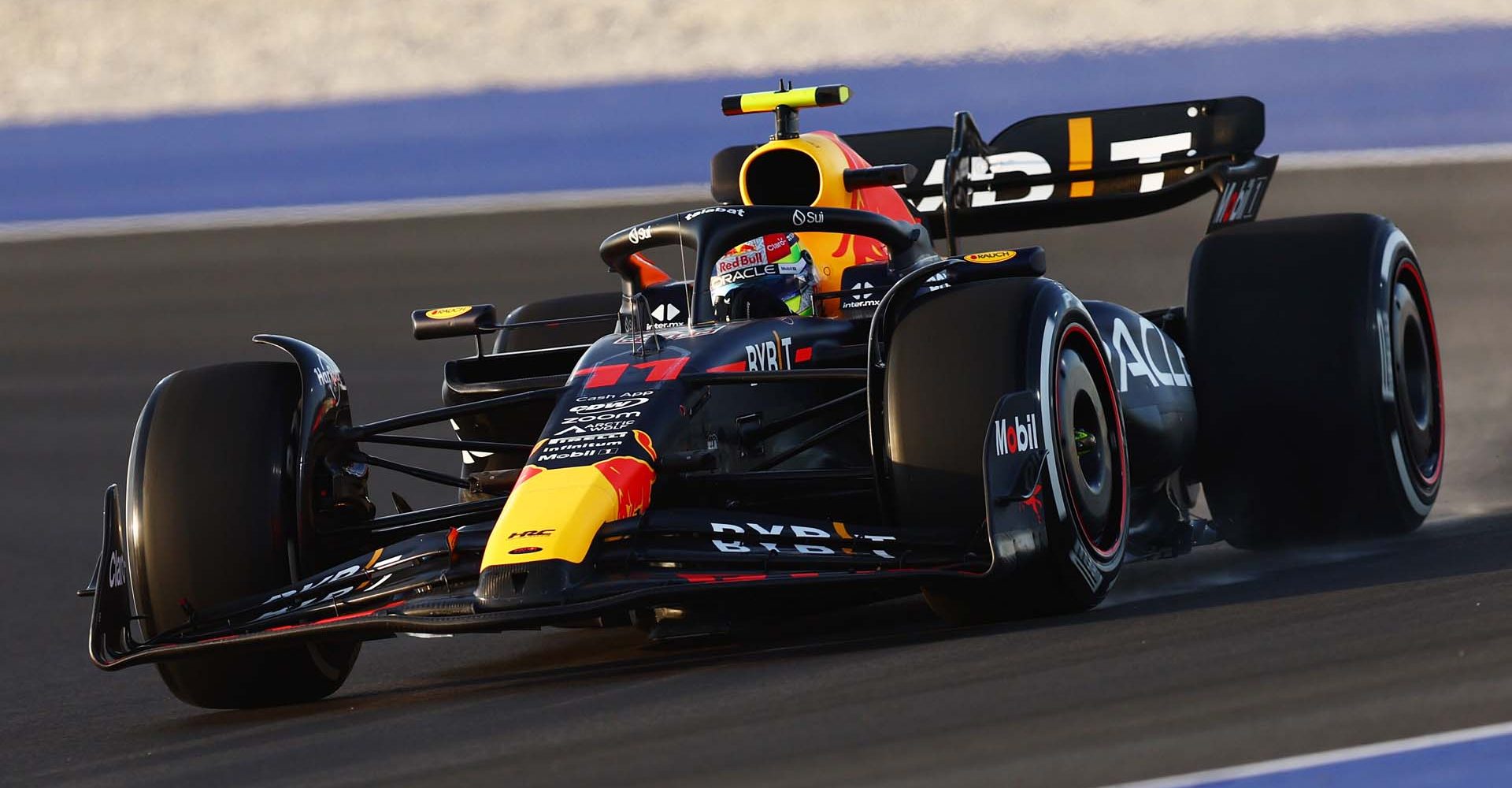 LUSAIL CITY, QATAR - OCTOBER 06: Sergio Perez of Mexico driving the (11) Oracle Red Bull Racing RB19 on track during practice ahead of the F1 Grand Prix of Qatar at Lusail International Circuit on October 06, 2023 in Lusail City, Qatar. (Photo by Clive Rose/Getty Images) // Getty Images / Red Bull Content Pool // SI202310061293 // Usage for editorial use only //