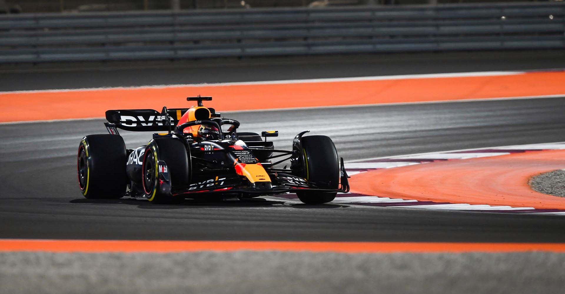 LUSAIL CITY, QATAR - OCTOBER 08: Max Verstappen of the Netherlands driving the (1) Oracle Red Bull Racing RB19 on track during the F1 Grand Prix of Qatar at Lusail International Circuit on October 08, 2023 in Lusail City, Qatar. (Photo by Rudy Carezzevoli/Getty Images) // Getty Images / Red Bull Content Pool // SI202310080502 // Usage for editorial use only //