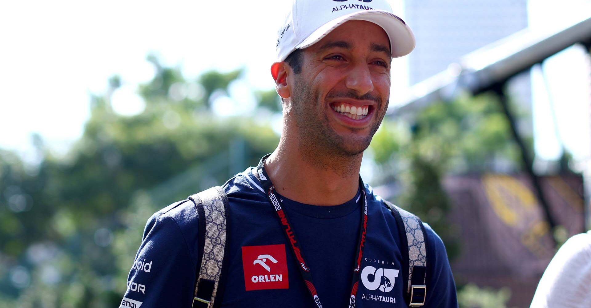 SINGAPORE, SINGAPORE - SEPTEMBER 15: Daniel Ricciardo of Australia and Scuderia AlphaTauri walks in the Paddock prior to practice ahead of the F1 Grand Prix of Singapore at Marina Bay Street Circuit on September 15, 2023 in Singapore, Singapore. (Photo by Clive Rose/Getty Images) // Getty Images / Red Bull Content Pool // SI202309150200 // Usage for editorial use only //