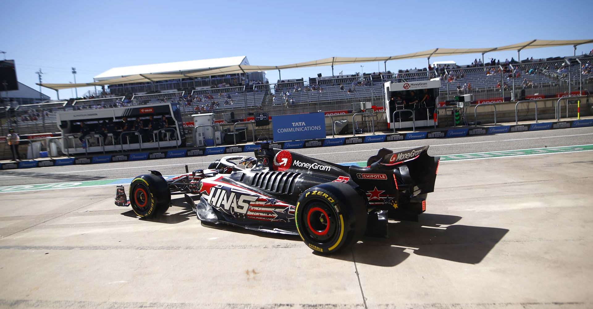 CIRCUIT OF THE AMERICAS, UNITED STATES OF AMERICA - OCTOBER 20: Kevin Magnussen, Haas VF-23, leaves the garage during the United States GP at Circuit of the Americas on Friday October 20, 2023 in Austin, United States of America. (Photo by Andy Hone / LAT Images)