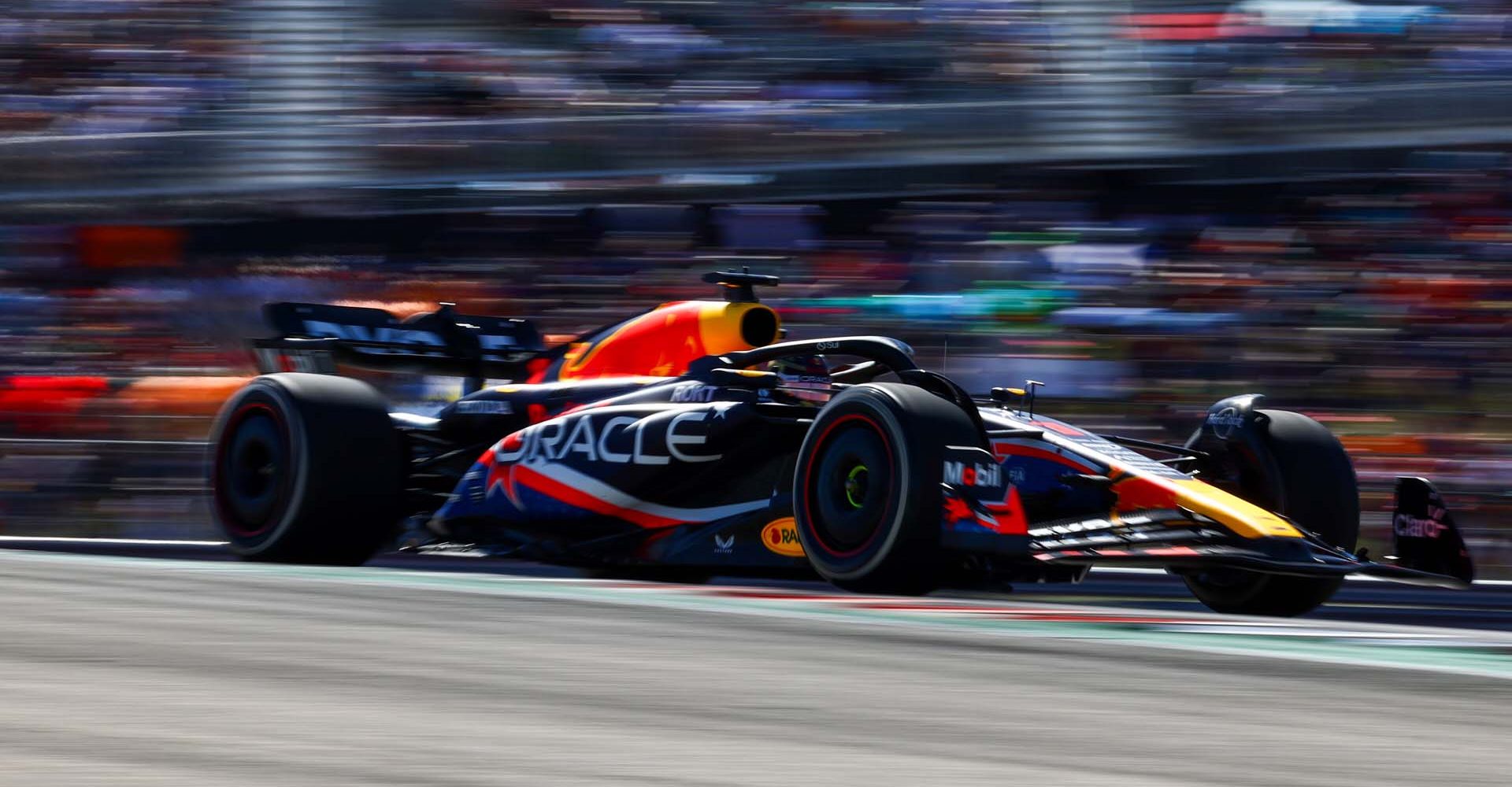 AUSTIN, TEXAS - OCTOBER 20: Max Verstappen of the Netherlands driving the (1) Oracle Red Bull Racing RB19 on track during practice ahead of the F1 Grand Prix of United States at Circuit of The Americas on October 20, 2023 in Austin, Texas. (Photo by Mark Thompson/Getty Images) // Getty Images / Red Bull Content Pool // SI202310200889 // Usage for editorial use only //