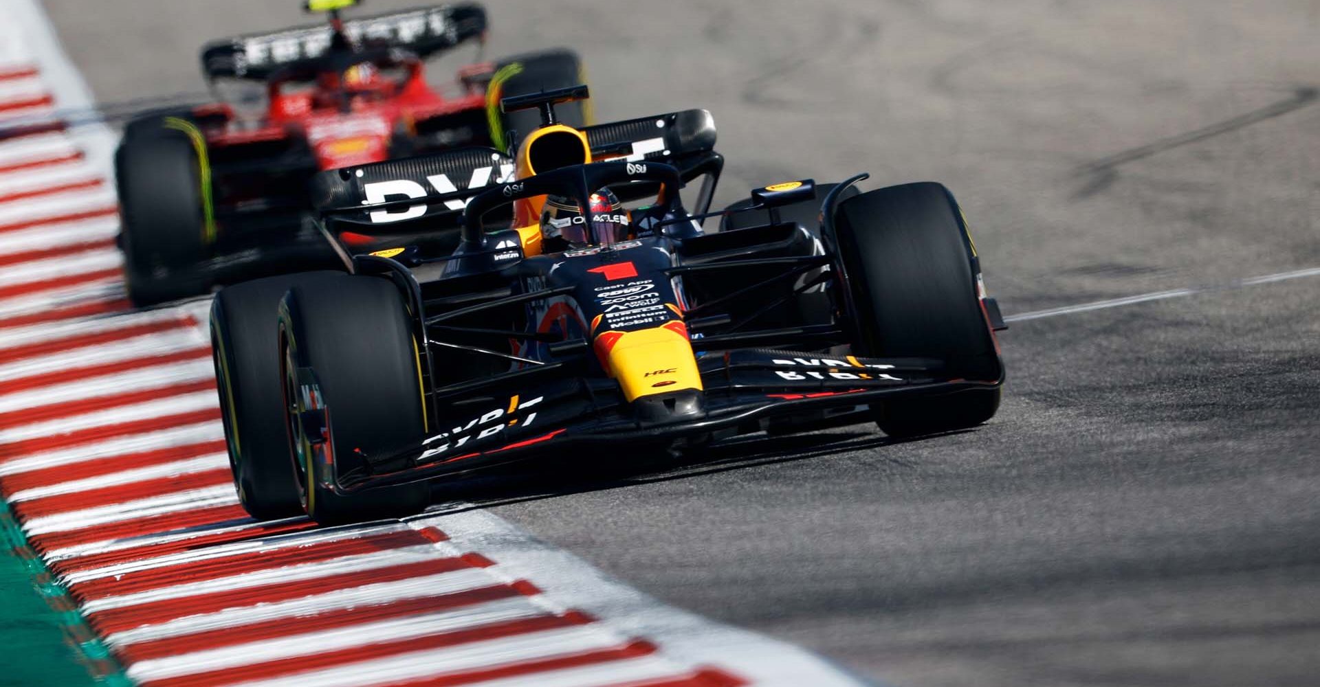 AUSTIN, TEXAS - OCTOBER 22: Max Verstappen of the Netherlands driving the (1) Oracle Red Bull Racing RB19 on track during the F1 Grand Prix of United States at Circuit of The Americas on October 22, 2023 in Austin, Texas. (Photo by Chris Graythen/Getty Images) // Getty Images / Red Bull Content Pool // SI202310220653 // Usage for editorial use only //