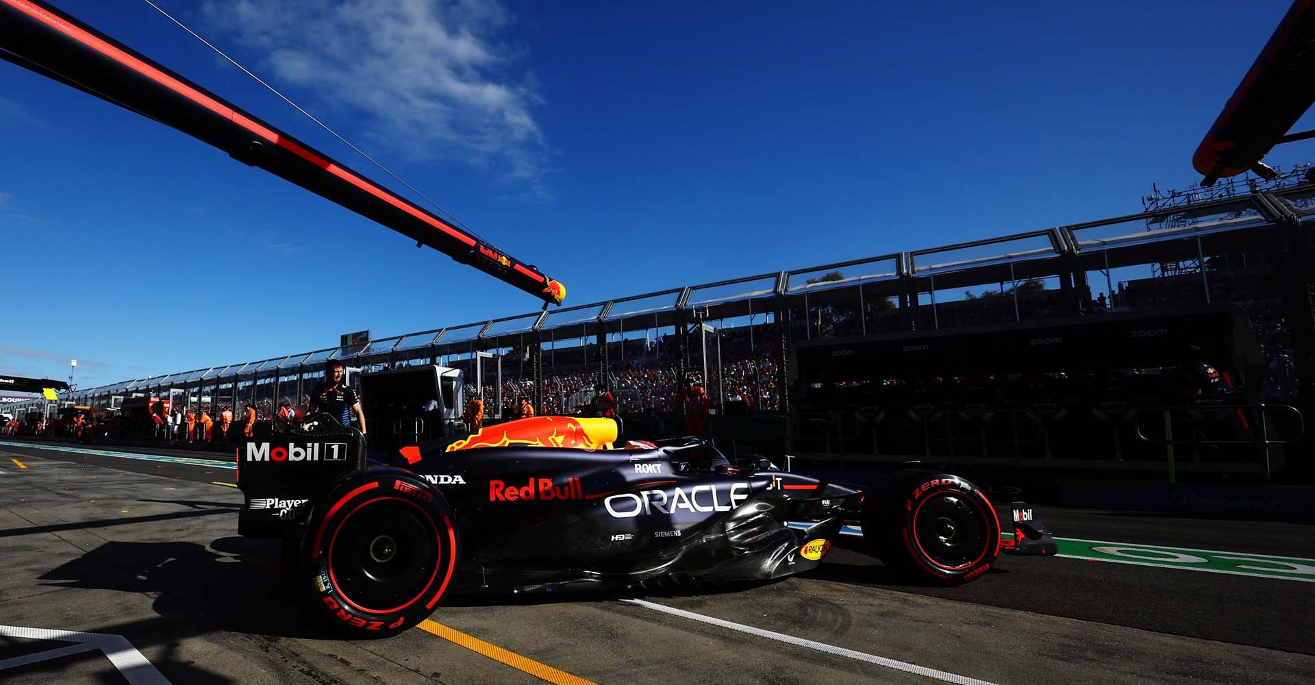 MELBOURNE, AUSTRALIA - MARCH 23: Max Verstappen of the Netherlands driving the (1) Oracle Red Bull Racing RB20 leaves the garage during qualifying ahead of the F1 Grand Prix of Australia at Albert Park Circuit on March 23, 2024 in Melbourne, Australia. (Photo by Mark Thompson/Getty Images) // Getty Images / Red Bull Content Pool // SI202403230120 // Usage for editorial use only //