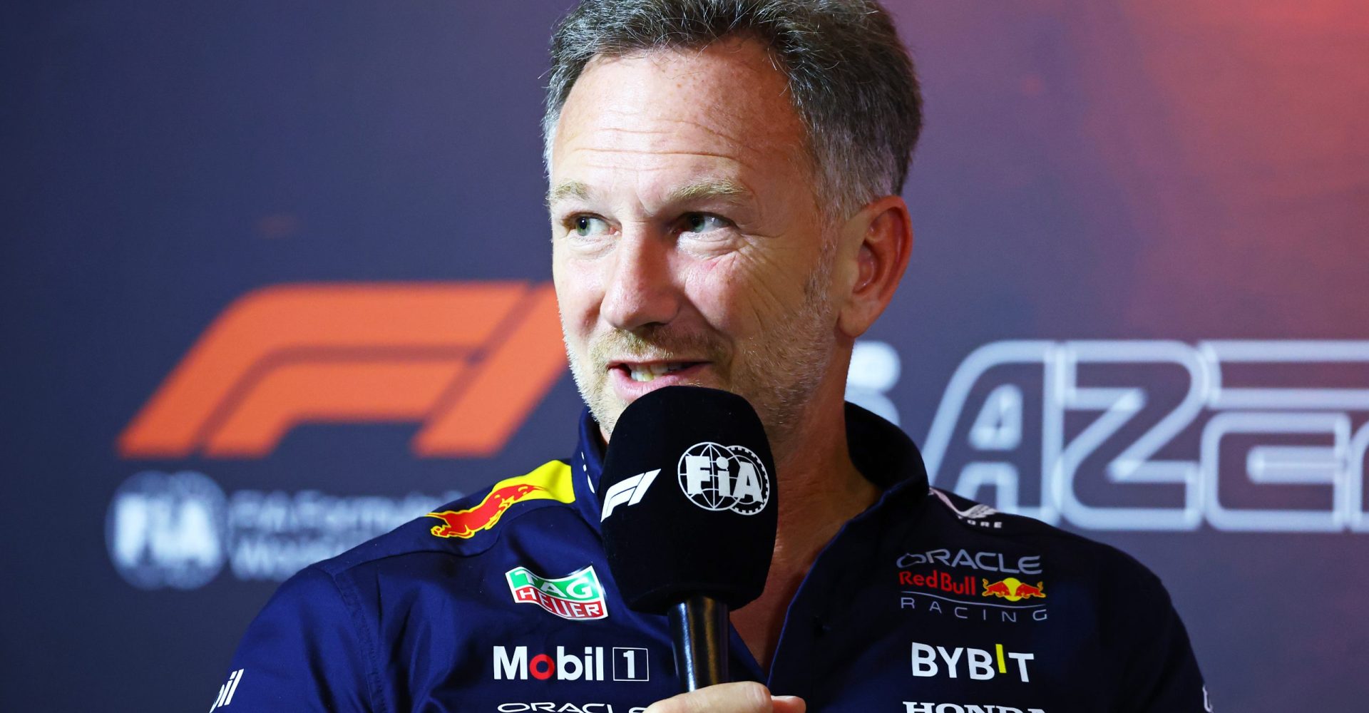 BAKU, AZERBAIJAN - SEPTEMBER 13: Oracle Red Bull Racing Team Principal Christian Horner attends the Team Principals Press Conference during practice ahead of the F1 Grand Prix of Azerbaijan at Baku City Circuit on September 13, 2024 in Baku, Azerbaijan. (Photo by Clive Rose/Getty Images) // Getty Images / Red Bull Content Pool // SI202409130492 // Usage for editorial use only //