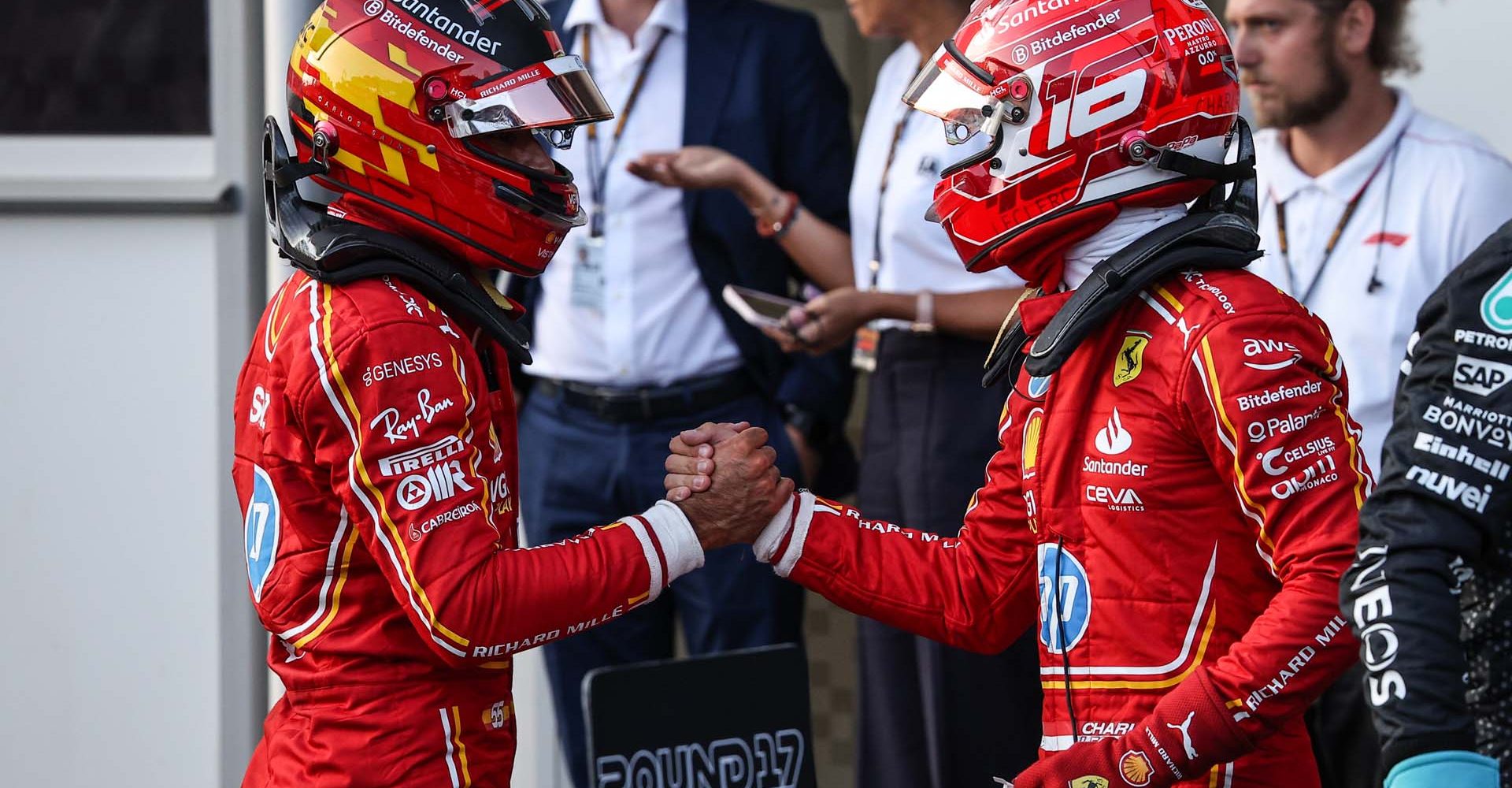 LECLERC Charles (mco), Scuderia Ferrari SF-24, portrait SAINZ Carlos (spa), Scuderia Ferrari SF-24, portrait during the Formula 1 Azerbaijan Grand Prix 2024, 17th round of the 2024 Formula One World Championship from September 13 to 15, 2024 on the Baku City Circuit, in Baku, Azerbaijan - Photo Xavi Bonilla / DPPI